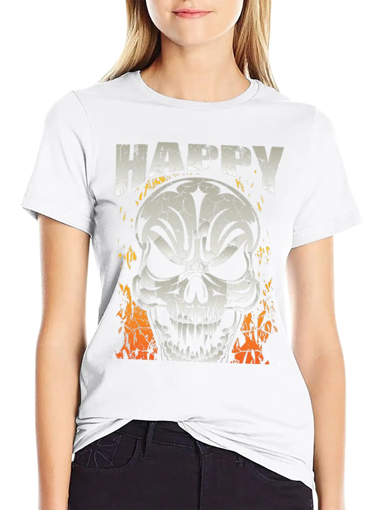 Happy Halloween Skull Unisex Short Sleeve Soft Cotton T-Shirt – Casual Everyday Wear