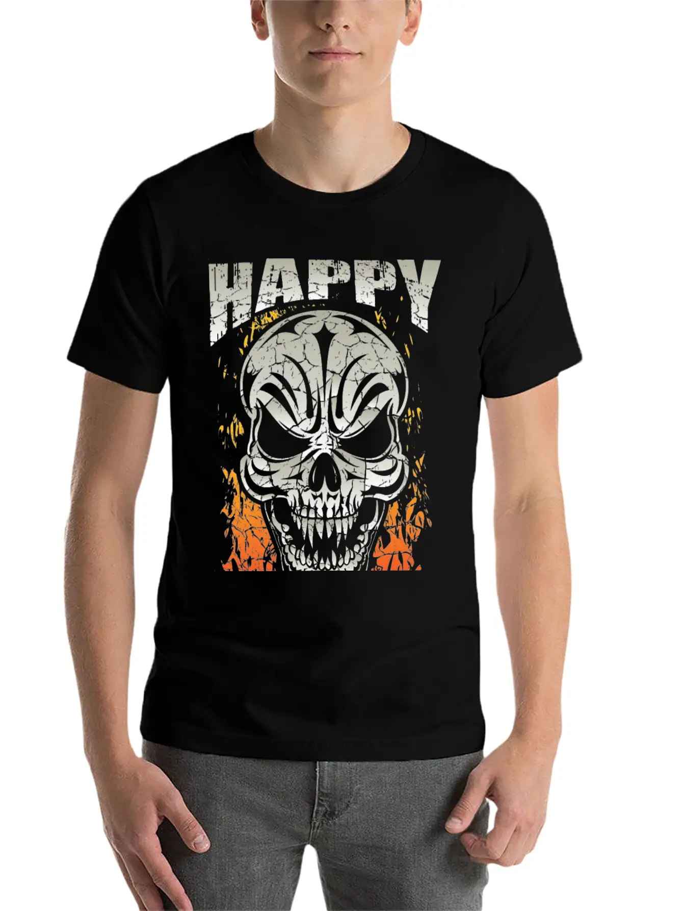Happy Halloween Skull Unisex Short Sleeve Soft Cotton T-Shirt – Casual Everyday Wear