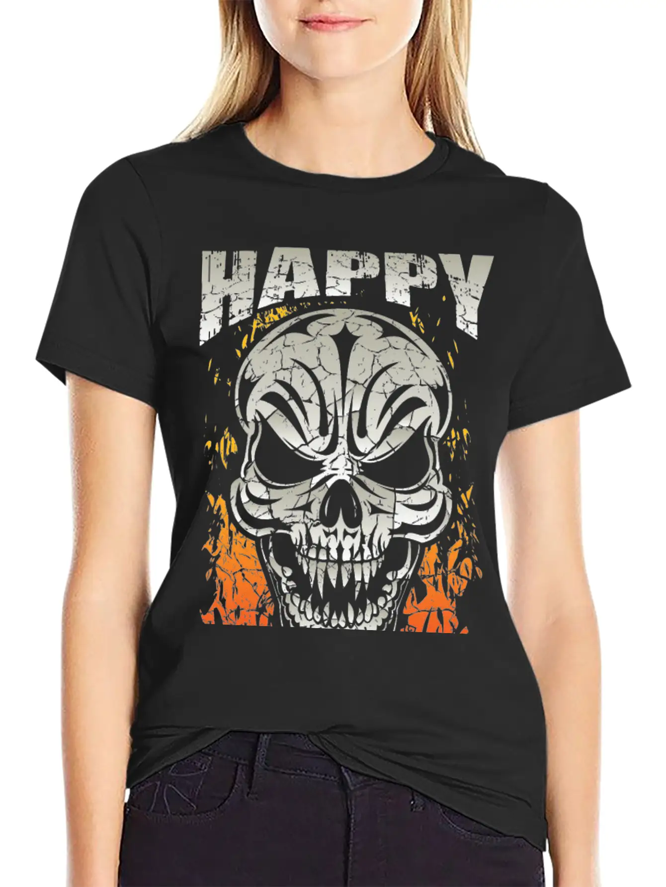 Happy Halloween Skull Unisex Short Sleeve Soft Cotton T-Shirt – Casual Everyday Wear