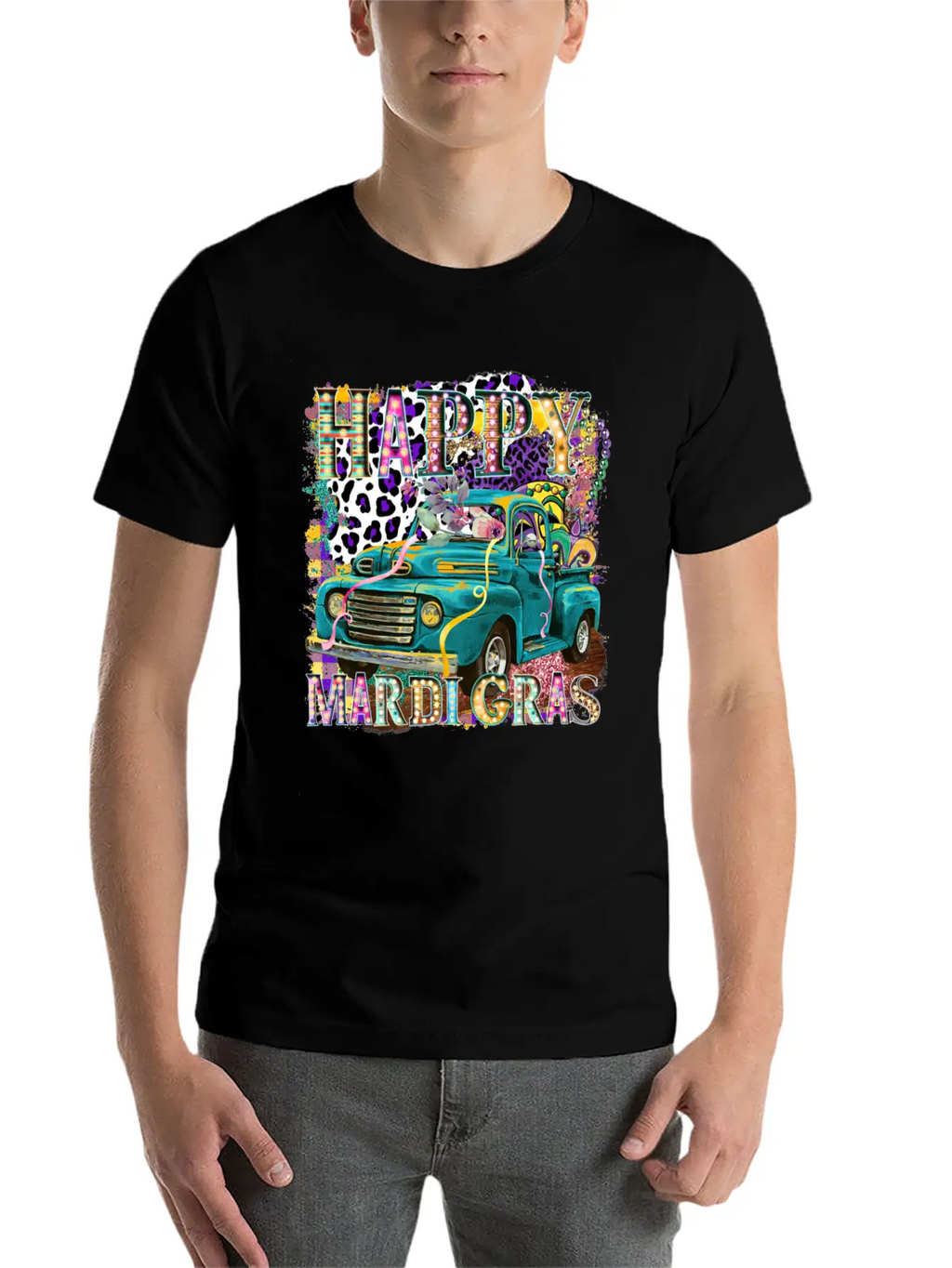 Happy Mardi Gras Truck Unisex Casual T-Shirt – Clean Design For Daily Comfort