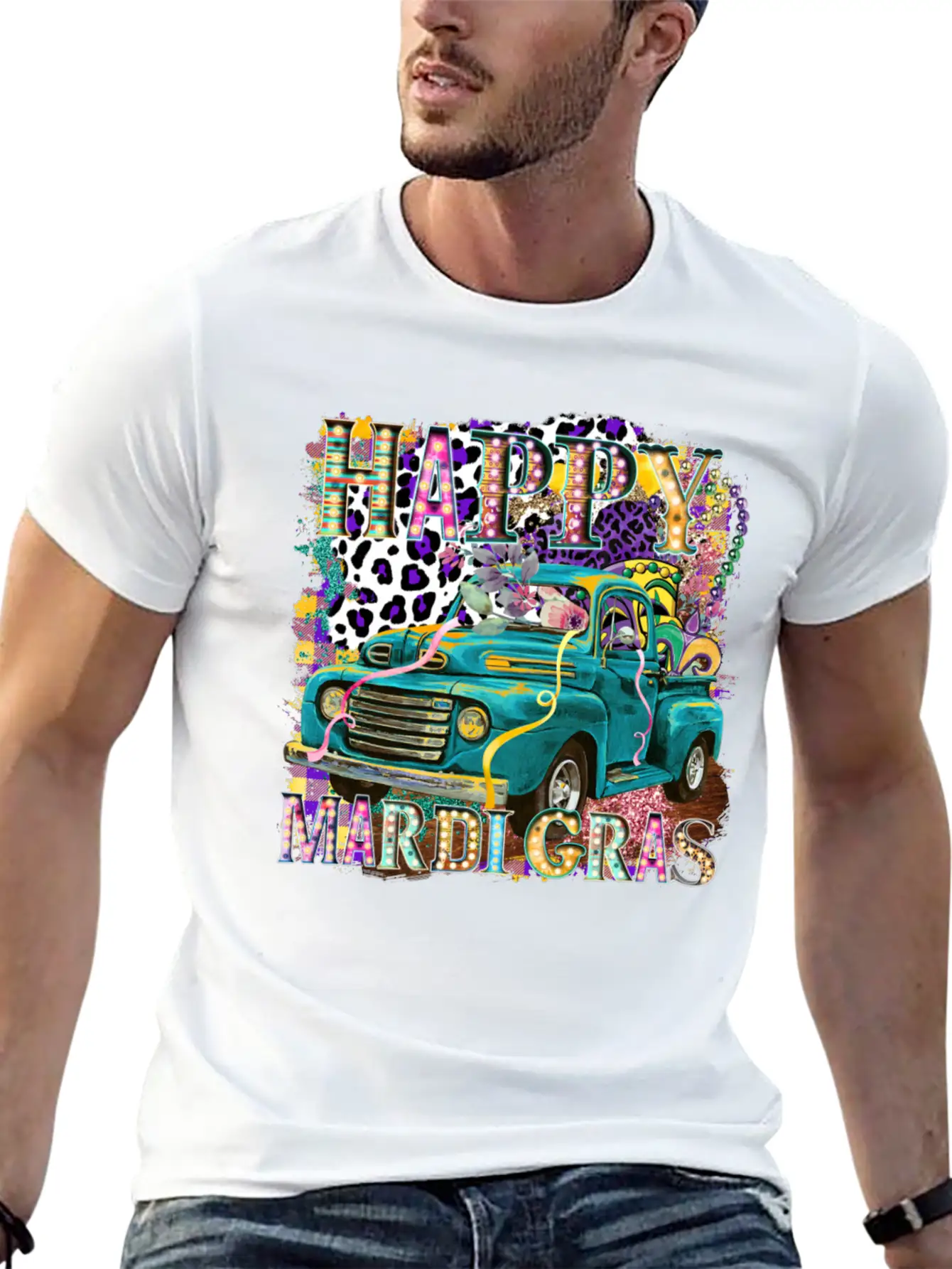 Happy Mardi Gras Truck Unisex Casual T-Shirt – Clean Design For Daily Comfort