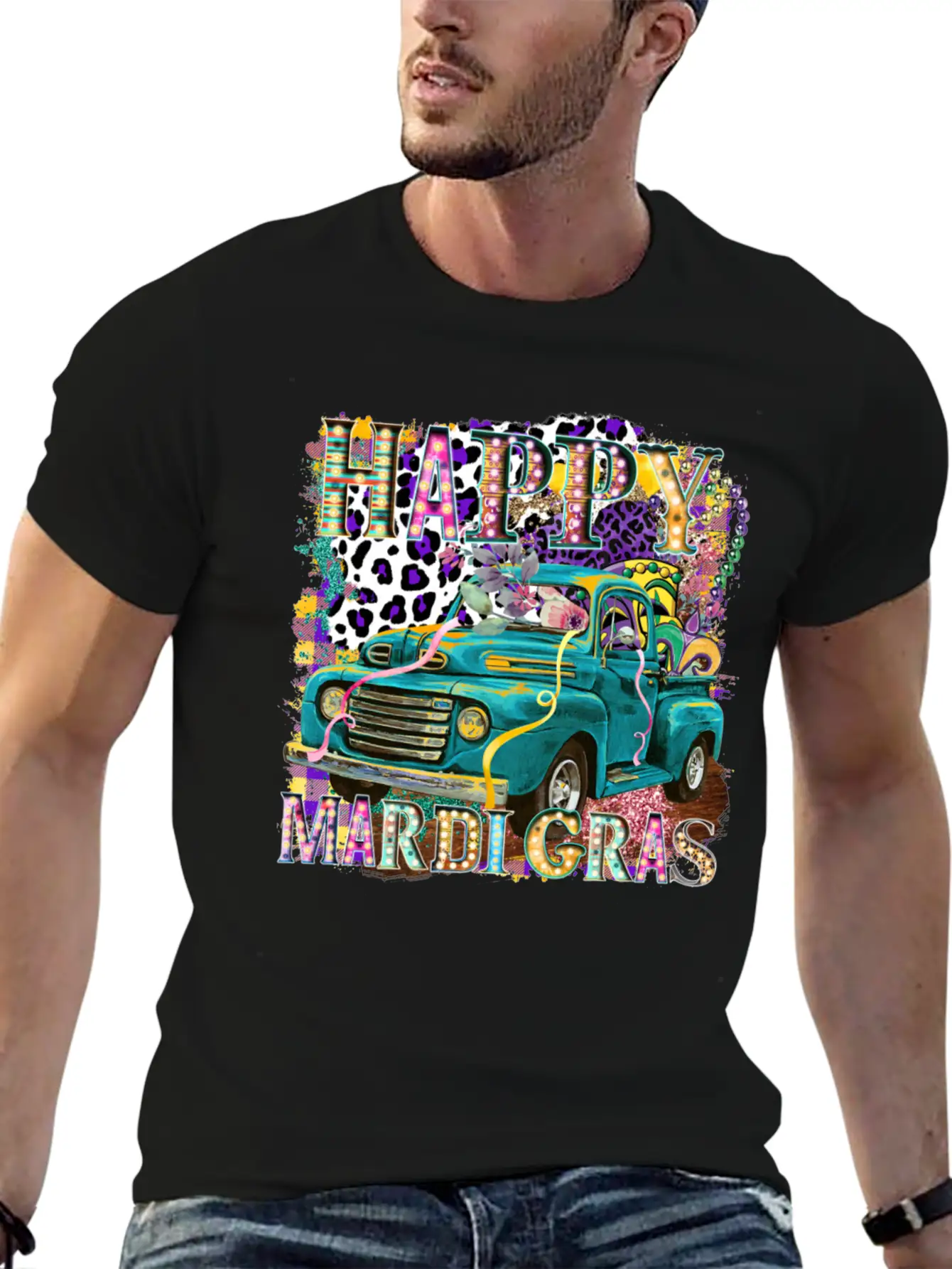 Happy Mardi Gras Truck Unisex Casual T-Shirt – Clean Design For Daily Comfort