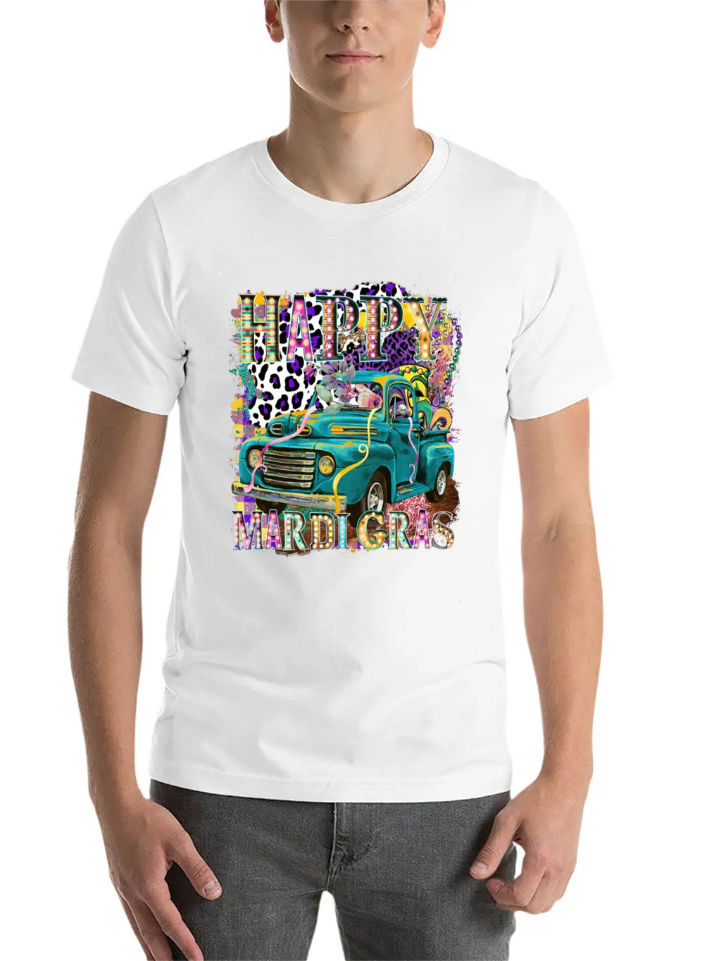 Happy Mardi Gras Truck Unisex Casual T-Shirt – Clean Design For Daily Comfort