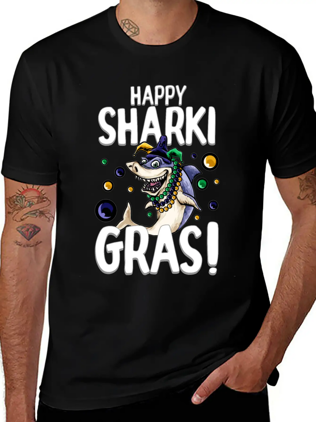 Happy Sharki Gras Unisex Short Sleeve Soft Cotton T-Shirt – Casual Everyday Wear