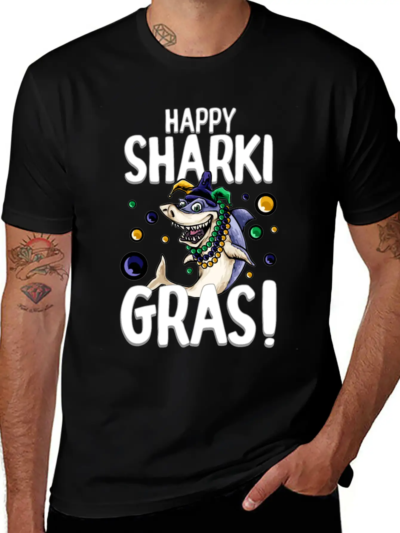Happy Sharki Gras Unisex Short Sleeve Soft Cotton T-Shirt – Casual Everyday Wear