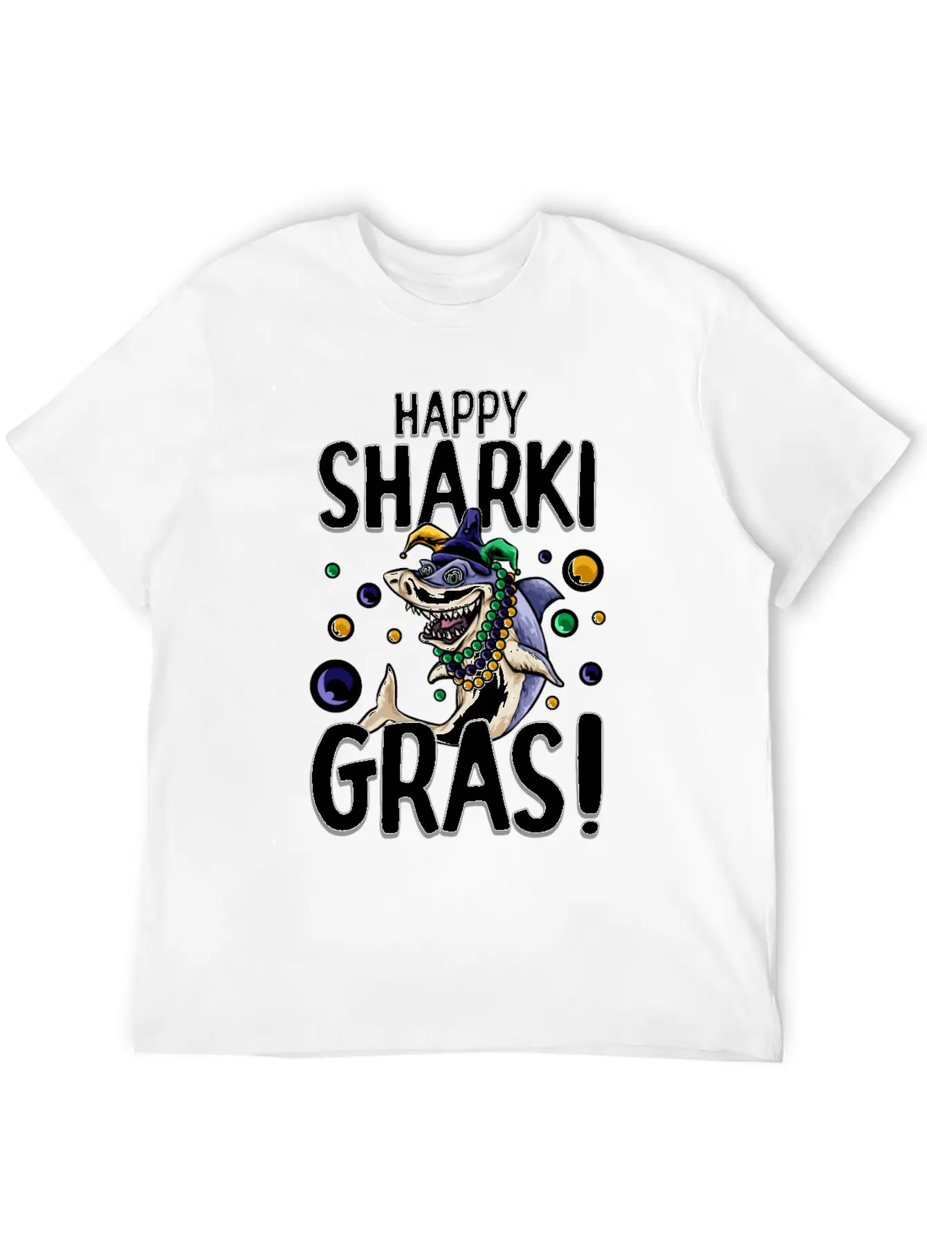 Happy Sharki Gras Unisex Short Sleeve Soft Cotton T-Shirt – Casual Everyday Wear