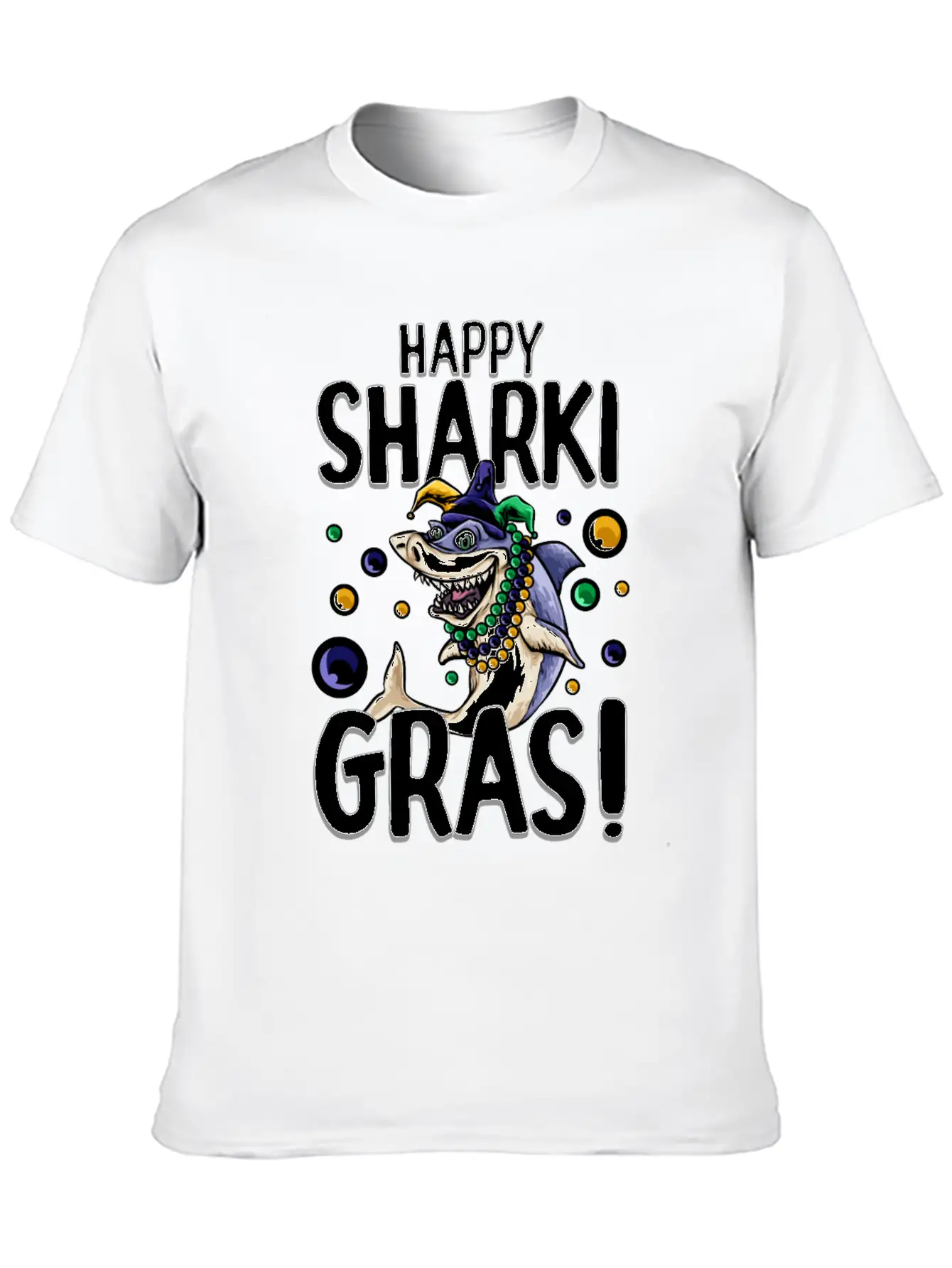 Happy Sharki Gras Unisex Short Sleeve Soft Cotton T-Shirt – Casual Everyday Wear