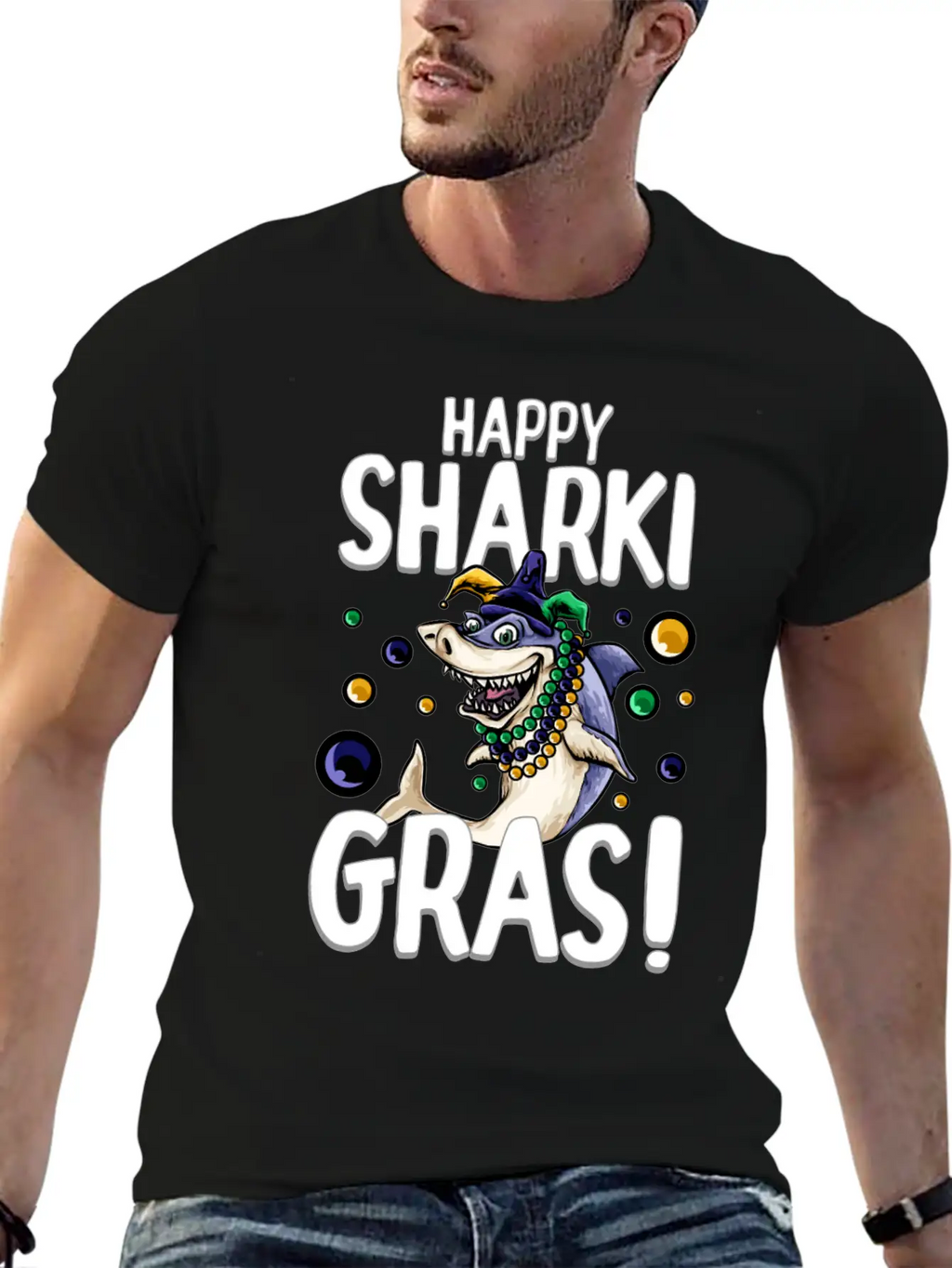 Happy Sharki Gras Unisex Short Sleeve Soft Cotton T-Shirt – Casual Everyday Wear