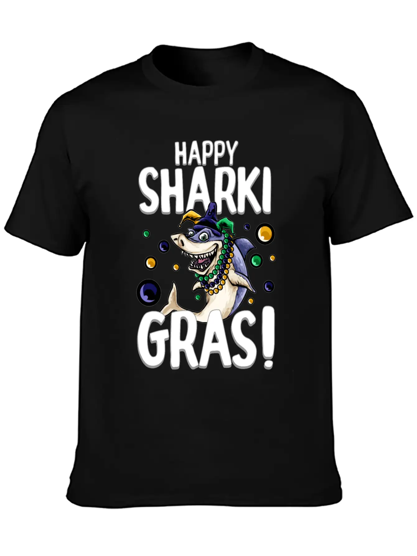Happy Sharki Gras Unisex Short Sleeve Soft Cotton T-Shirt – Casual Everyday Wear