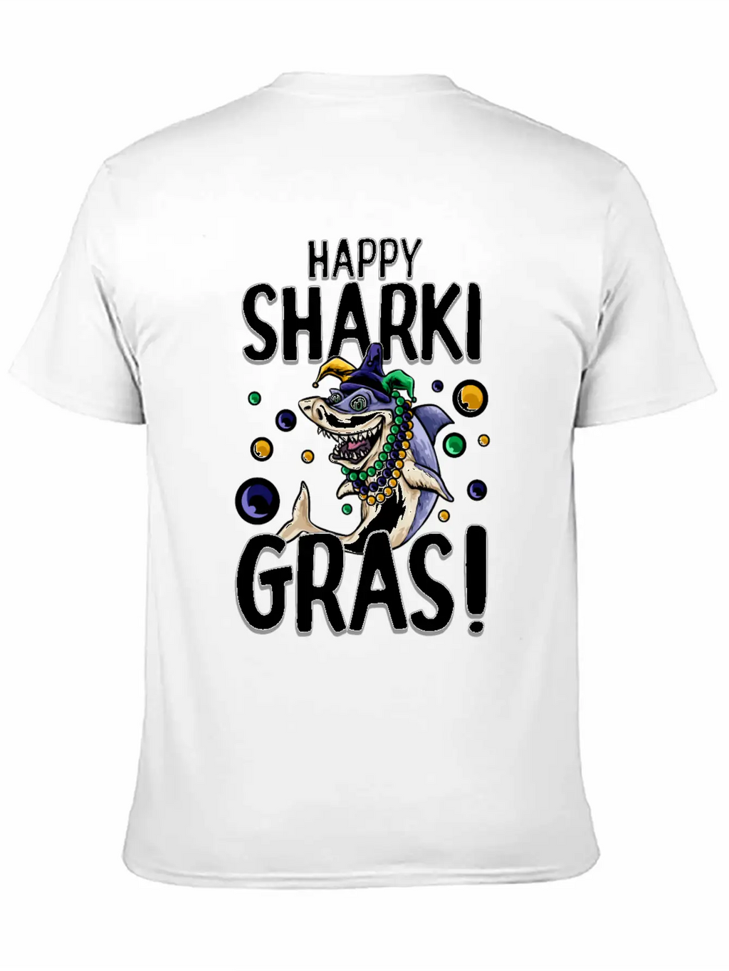 Happy Sharki Gras Unisex Short Sleeve Soft Cotton T-Shirt – Casual Everyday Wear