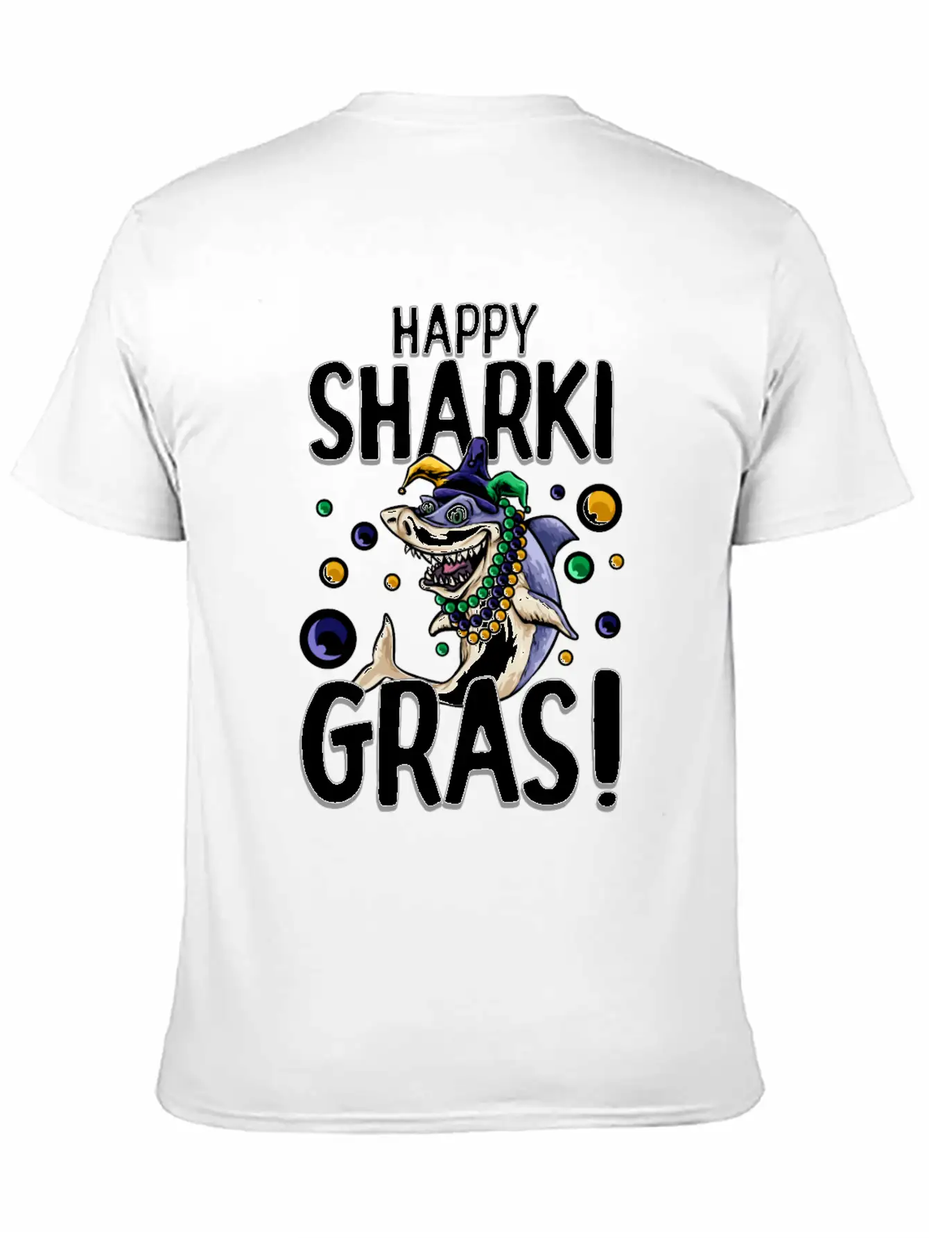 Happy Sharki Gras Unisex Short Sleeve Soft Cotton T-Shirt – Casual Everyday Wear