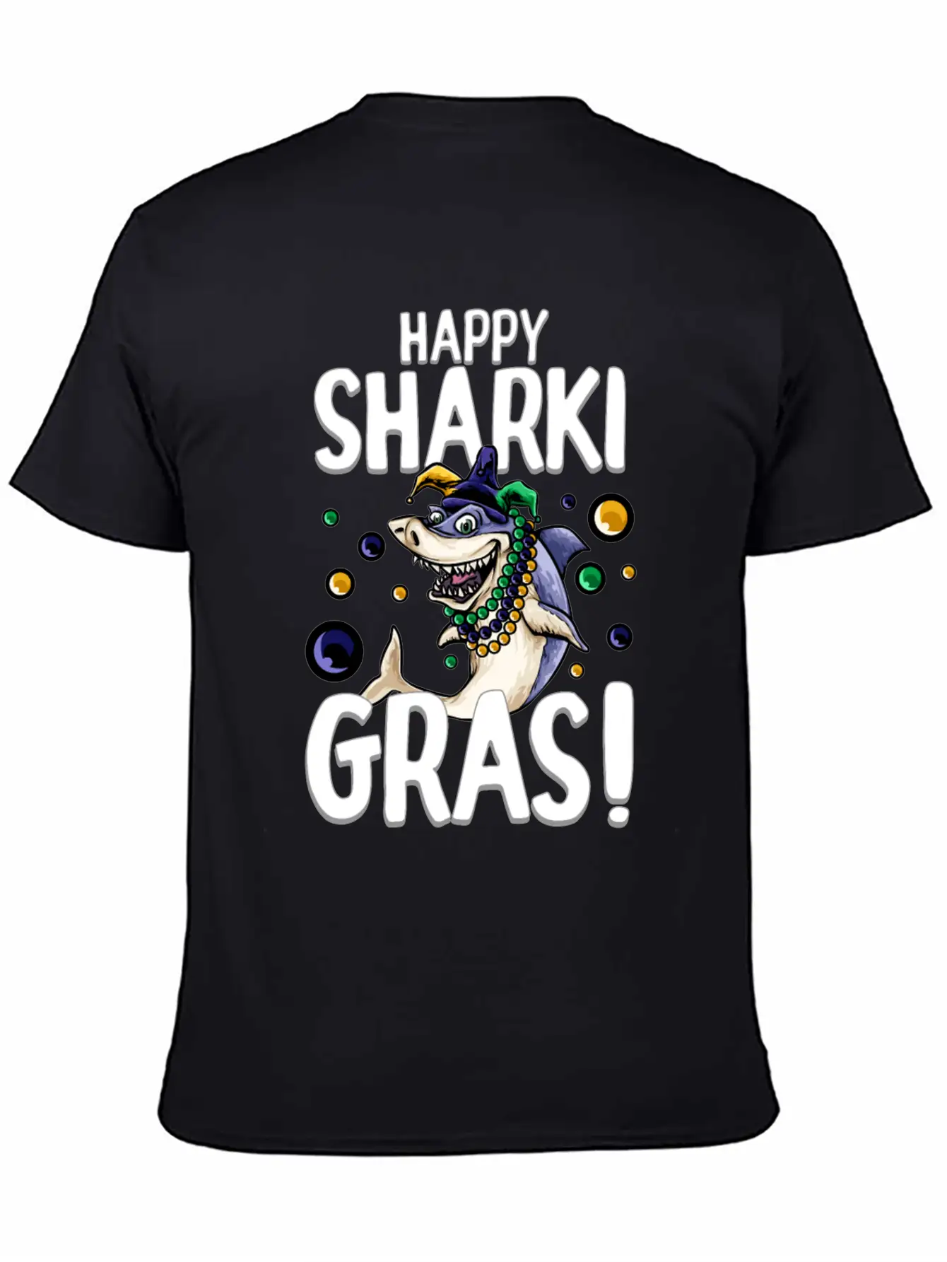 Happy Sharki Gras Unisex Short Sleeve Soft Cotton T-Shirt – Casual Everyday Wear