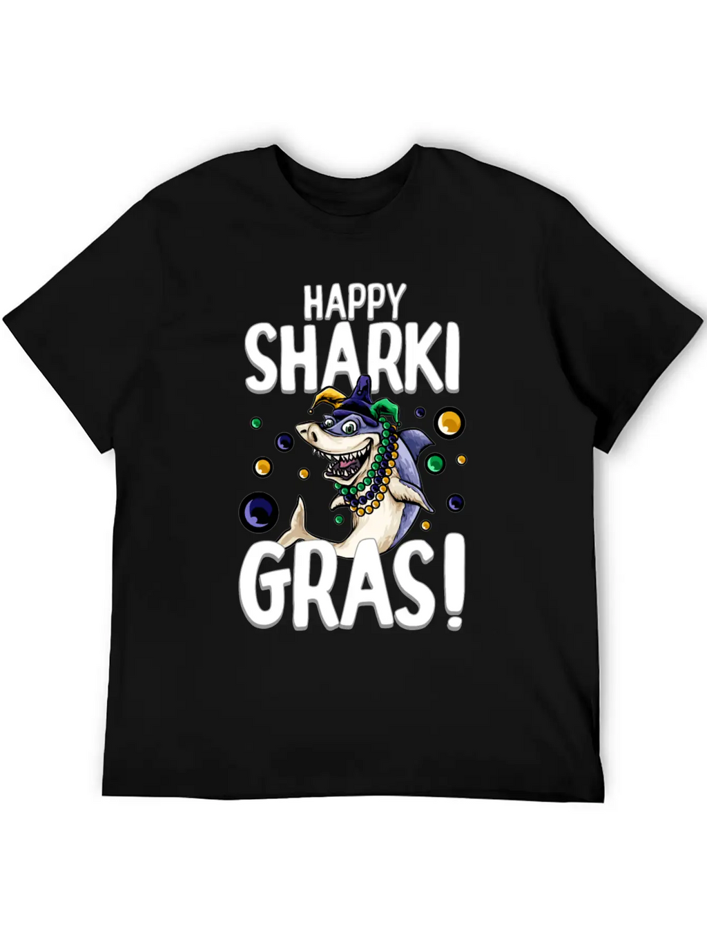 Happy Sharki Gras Unisex Short Sleeve Soft Cotton T-Shirt – Casual Everyday Wear