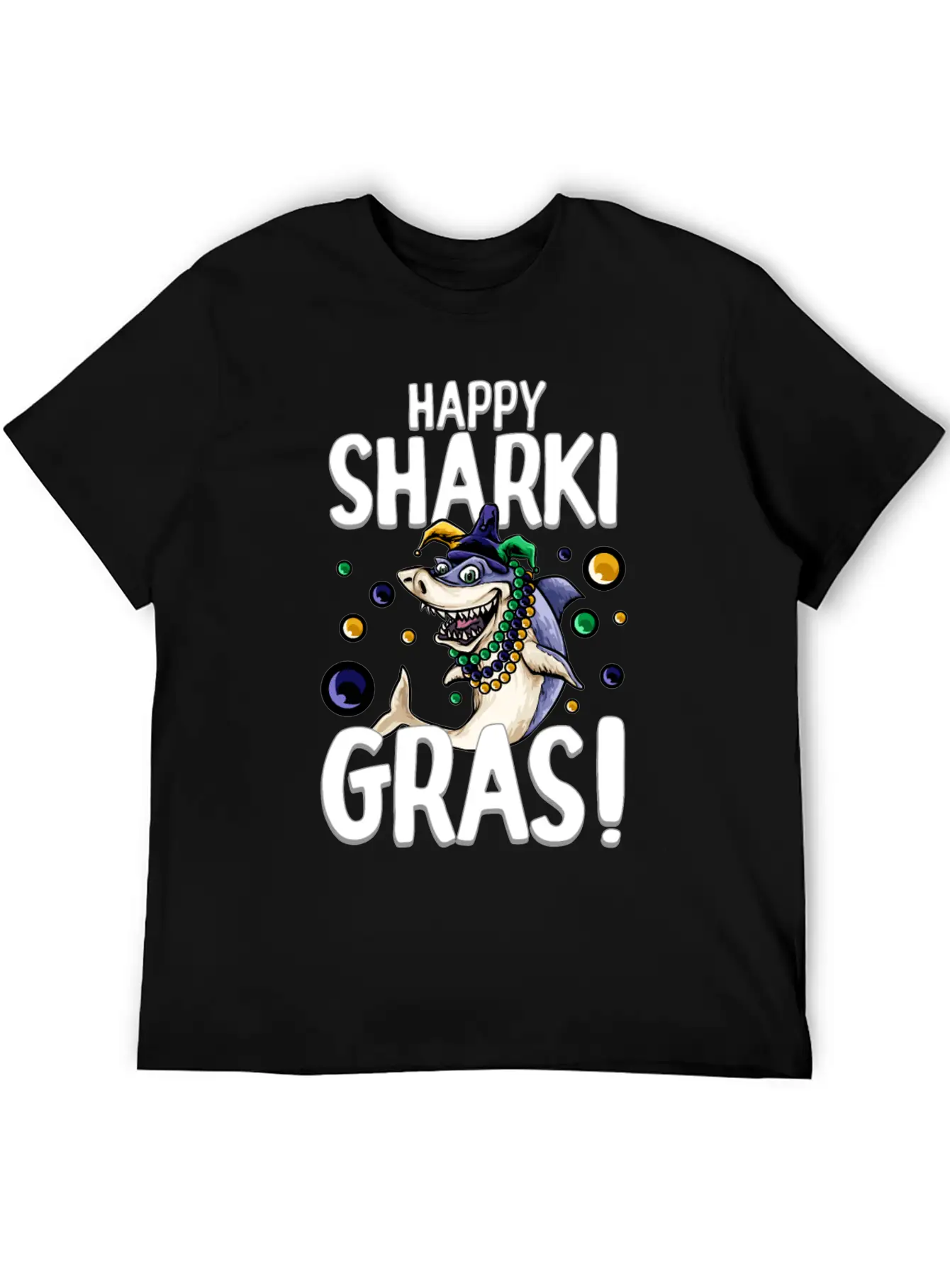 Happy Sharki Gras Unisex Short Sleeve Soft Cotton T-Shirt – Casual Everyday Wear