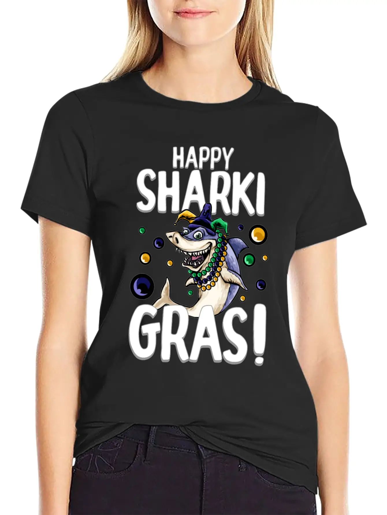 Happy Sharki Gras Unisex Short Sleeve Soft Cotton T-Shirt – Casual Everyday Wear