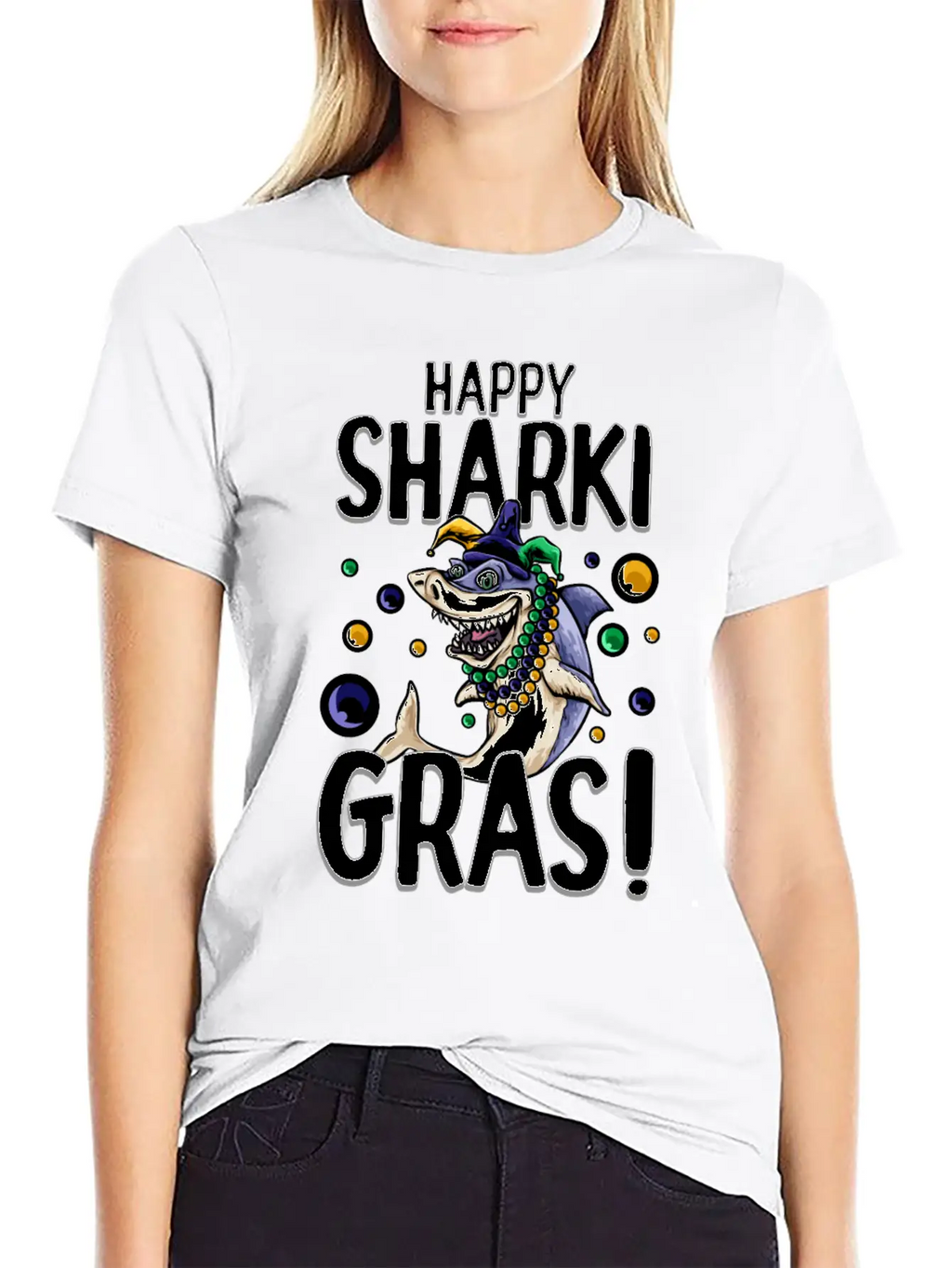 Happy Sharki Gras Unisex Short Sleeve Soft Cotton T-Shirt – Casual Everyday Wear