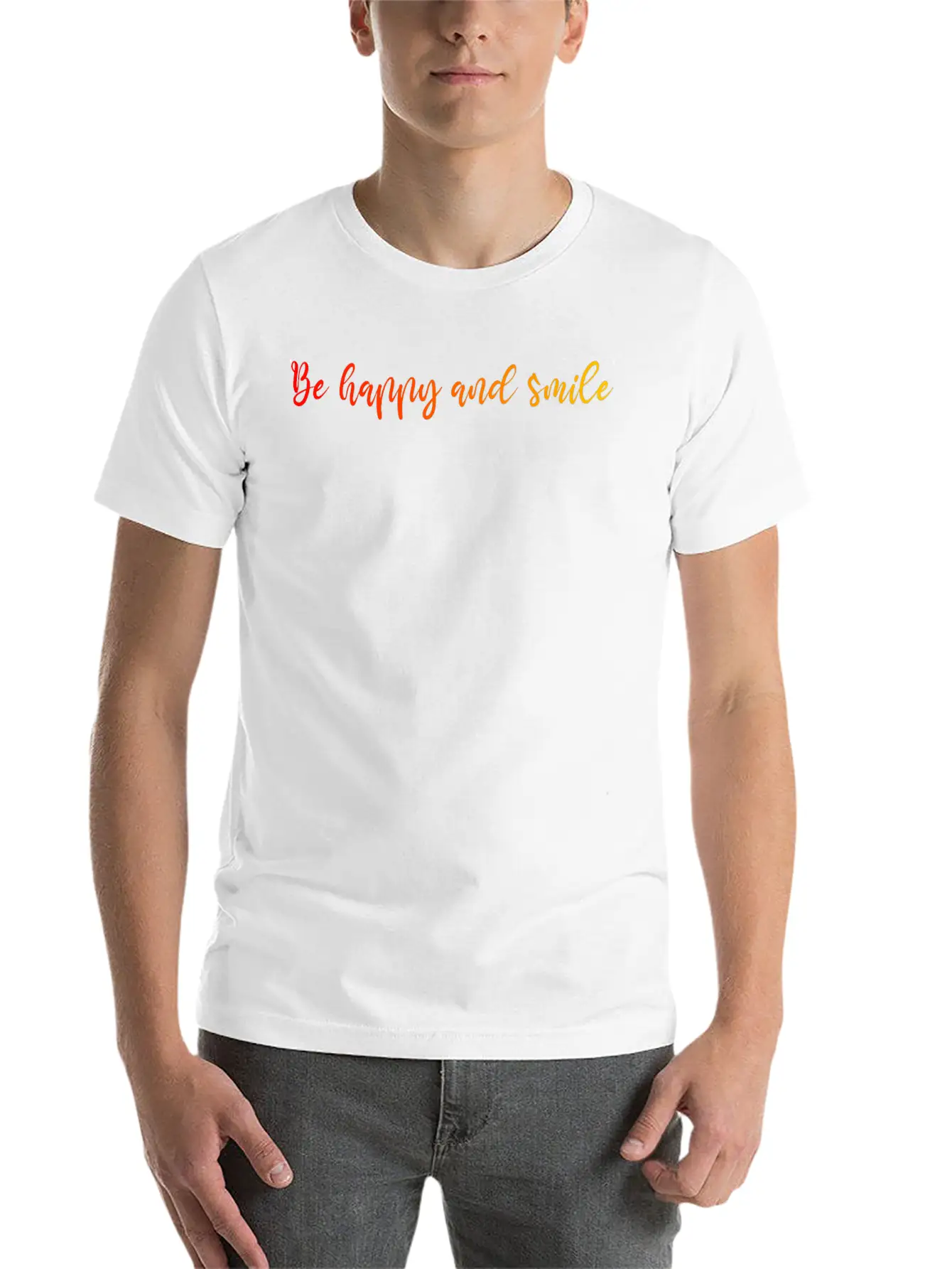 HAPPY SMILE GRADIENT RED YELLOW Casual Graphic T-Shirt – Simple And Comfortable Daily Wear