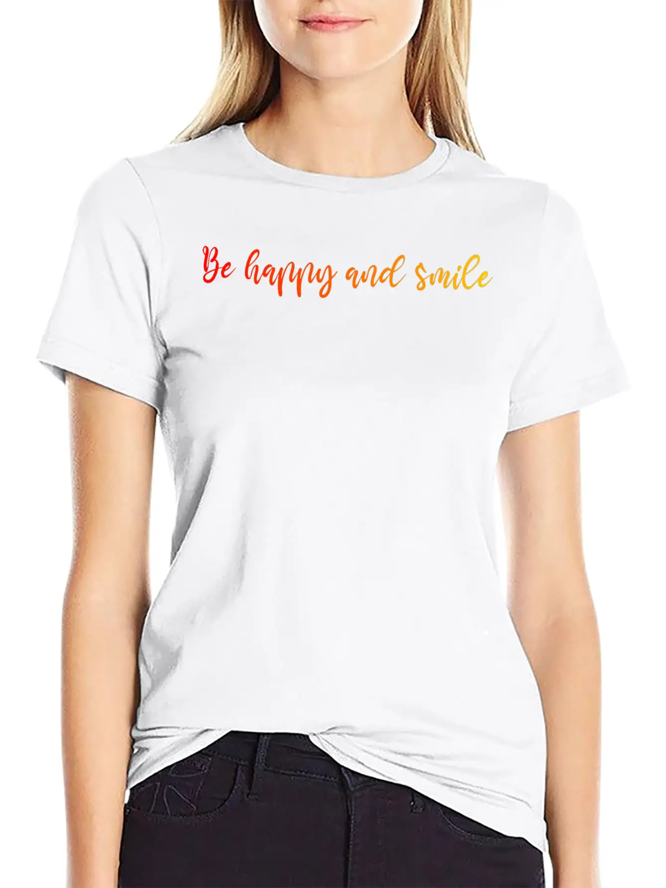 HAPPY SMILE GRADIENT RED YELLOW Casual Graphic T-Shirt – Simple And Comfortable Daily Wear