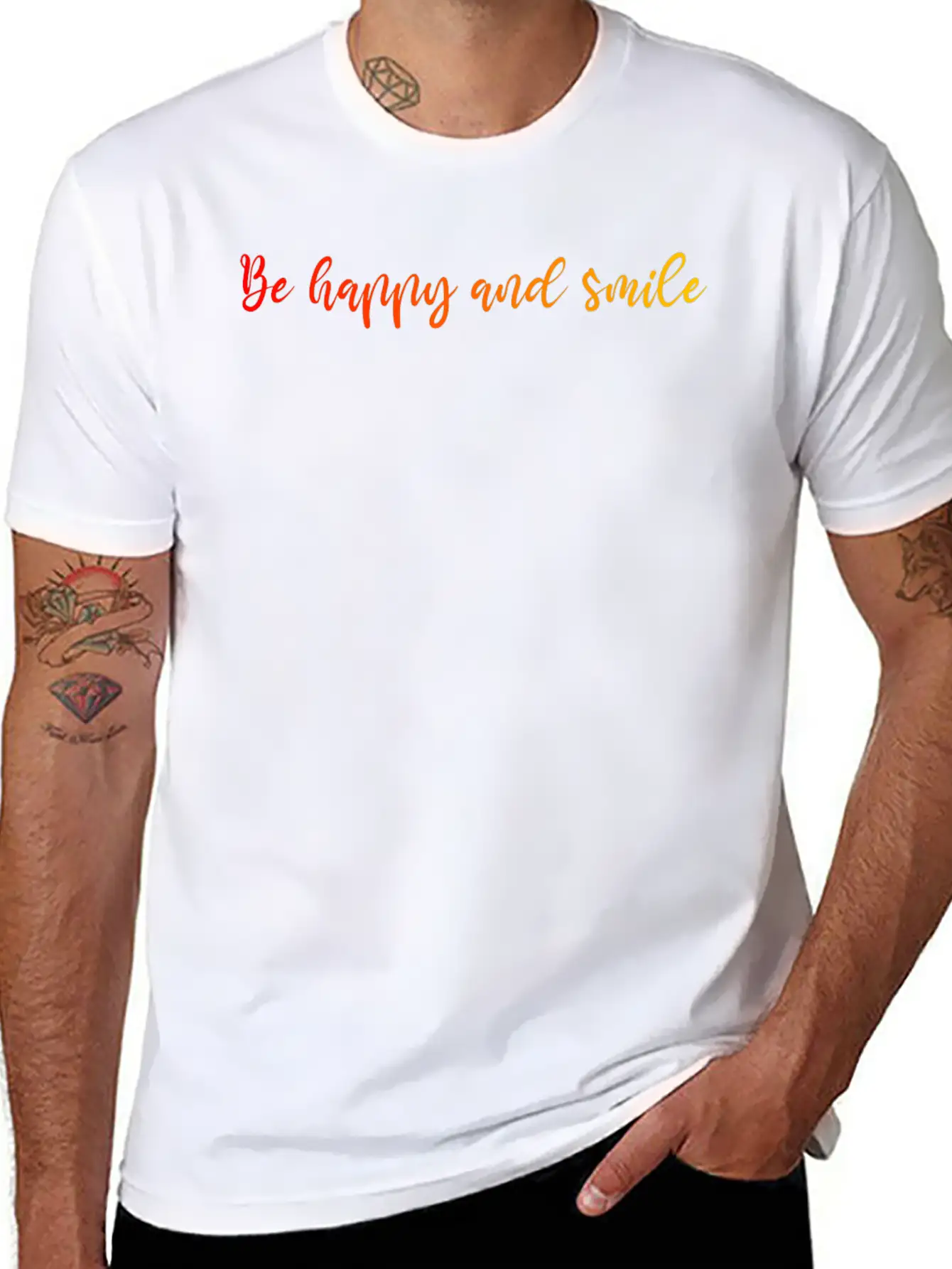 HAPPY SMILE GRADIENT RED YELLOW Casual Graphic T-Shirt – Simple And Comfortable Daily Wear