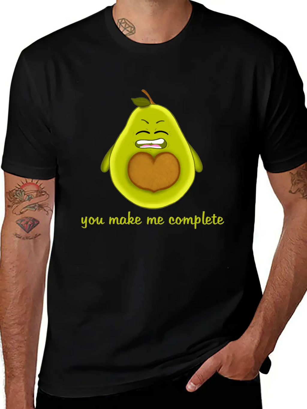 Happy Smiling Avocado With Heart-shaped Stone Casual Graphic T-Shirt – Simple And Comfortable Daily Wear