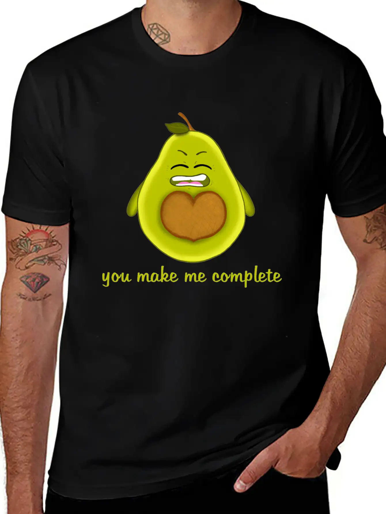 Happy Smiling Avocado With Heart-shaped Stone Casual Graphic T-Shirt – Simple And Comfortable Daily Wear