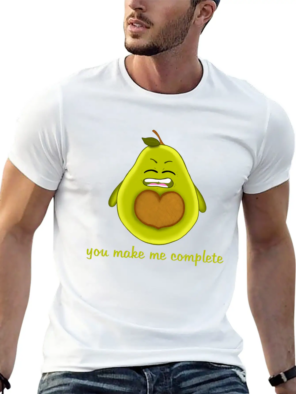 Happy Smiling Avocado With Heart-shaped Stone Casual Graphic T-Shirt – Simple And Comfortable Daily Wear