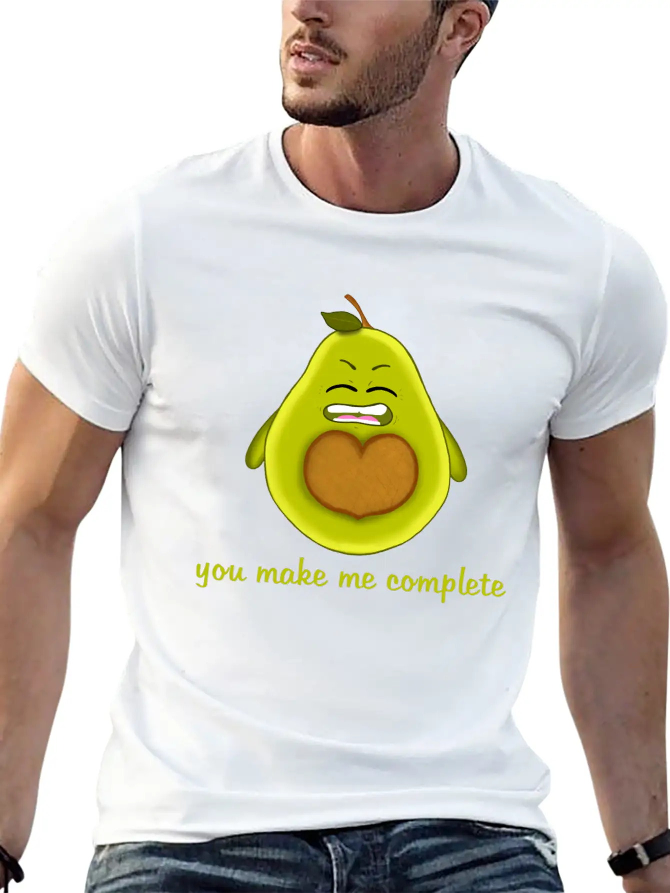 Happy Smiling Avocado With Heart-shaped Stone Casual Graphic T-Shirt – Simple And Comfortable Daily Wear