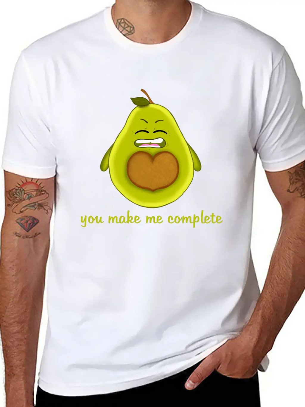 Happy Smiling Avocado With Heart-shaped Stone Casual Graphic T-Shirt – Simple And Comfortable Daily Wear