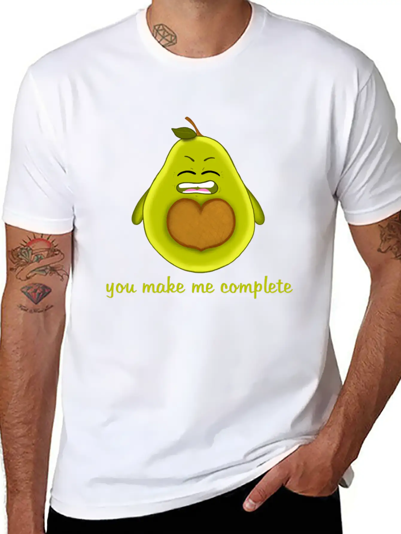 Happy Smiling Avocado With Heart-shaped Stone Casual Graphic T-Shirt – Simple And Comfortable Daily Wear