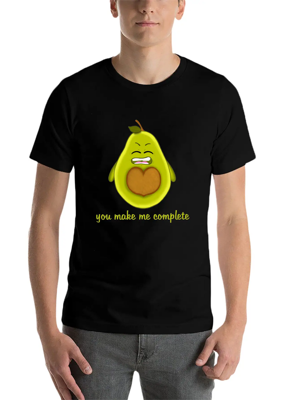 Happy Smiling Avocado With Heart-shaped Stone Casual Graphic T-Shirt – Simple And Comfortable Daily Wear