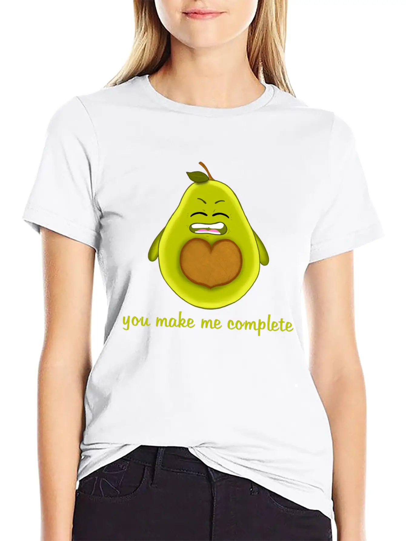 Happy Smiling Avocado With Heart-shaped Stone Casual Graphic T-Shirt – Simple And Comfortable Daily Wear