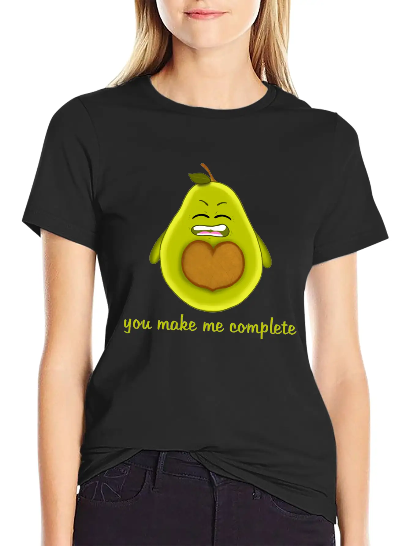 Happy Smiling Avocado With Heart-shaped Stone Casual Graphic T-Shirt – Simple And Comfortable Daily Wear