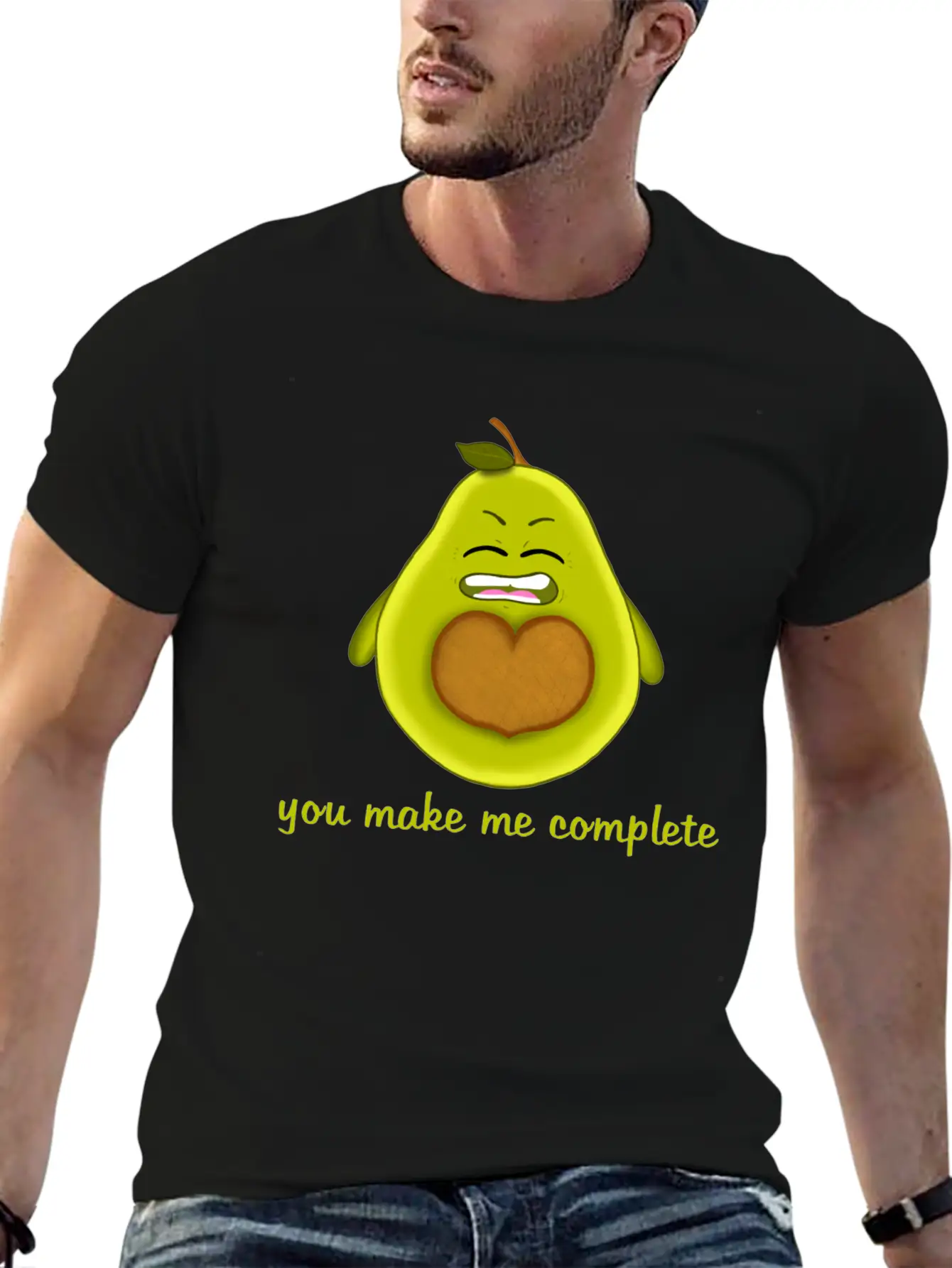 Happy Smiling Avocado With Heart-shaped Stone Casual Graphic T-Shirt – Simple And Comfortable Daily Wear