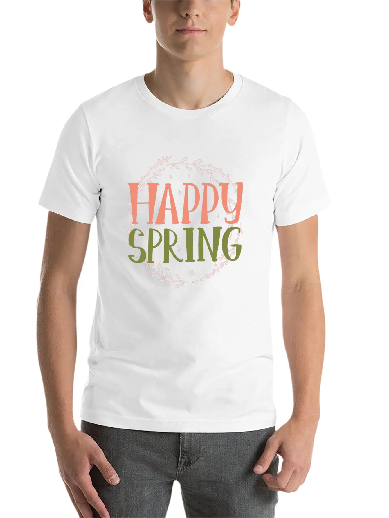 Happy Spring Unisex Short Sleeve Soft Cotton T-Shirt – Casual Everyday Wear
