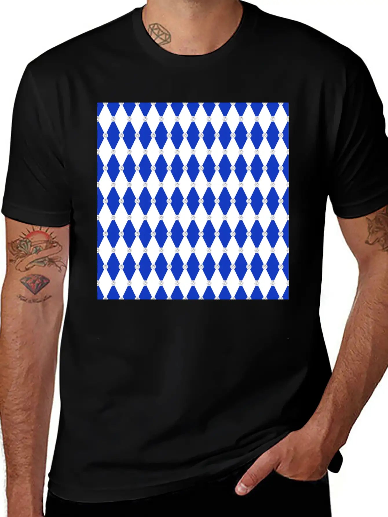 Harlequin Blue Diamond Geometric Forms Rhombus Unisex Casual T-Shirt – Clean Design For Daily Comfort