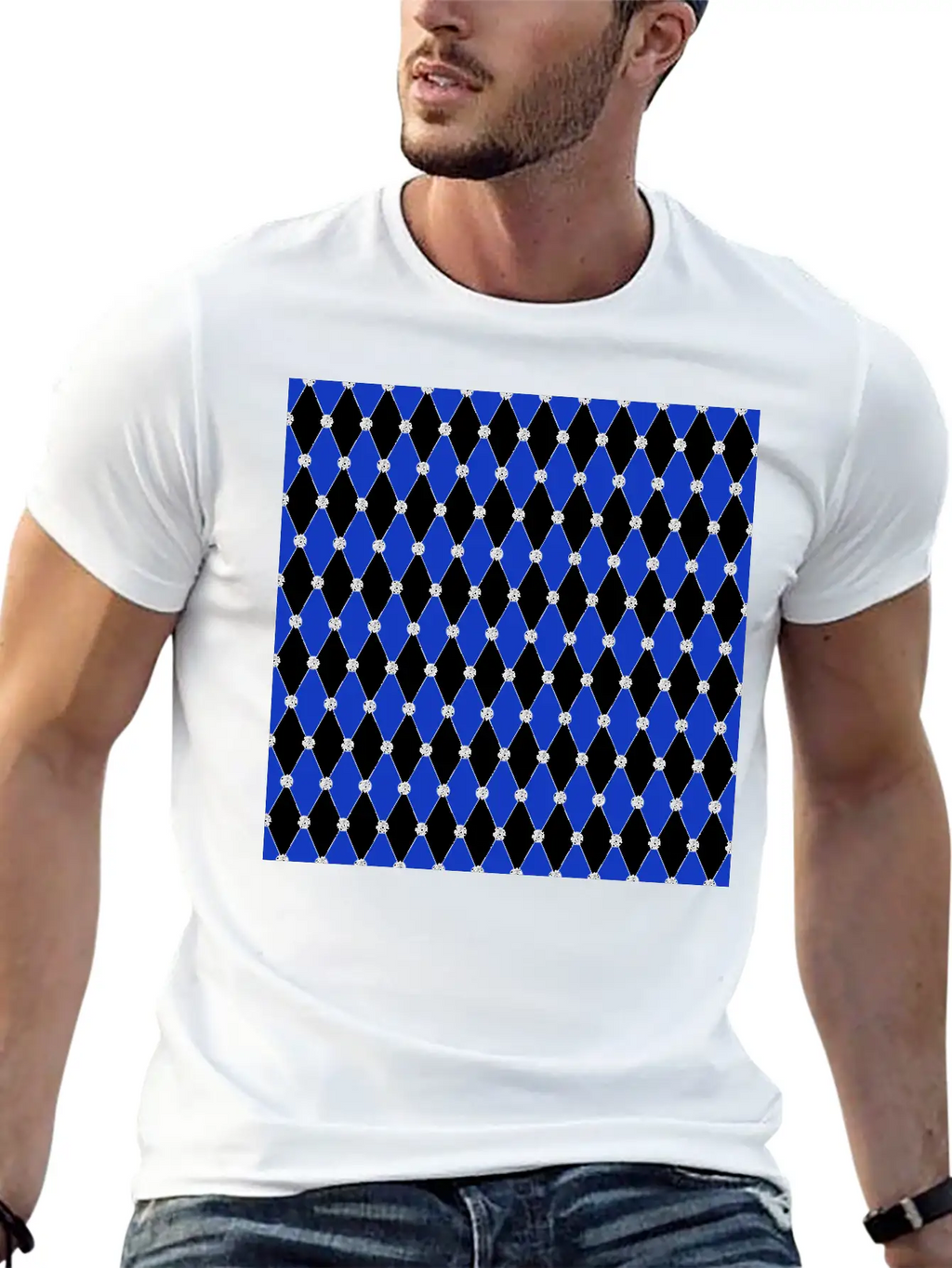 Harlequin Blue Diamond Geometric Forms Rhombus Unisex Casual T-Shirt – Clean Design For Daily Comfort