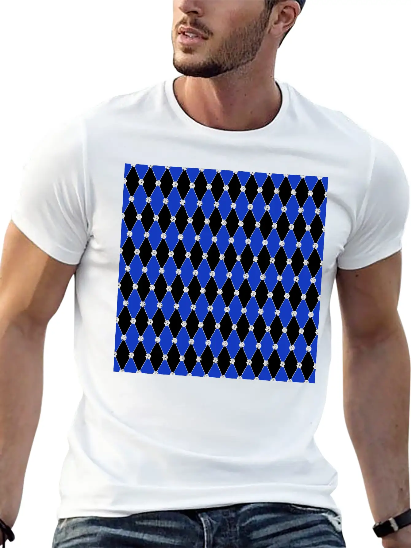 Harlequin Blue Diamond Geometric Forms Rhombus Unisex Casual T-Shirt – Clean Design For Daily Comfort