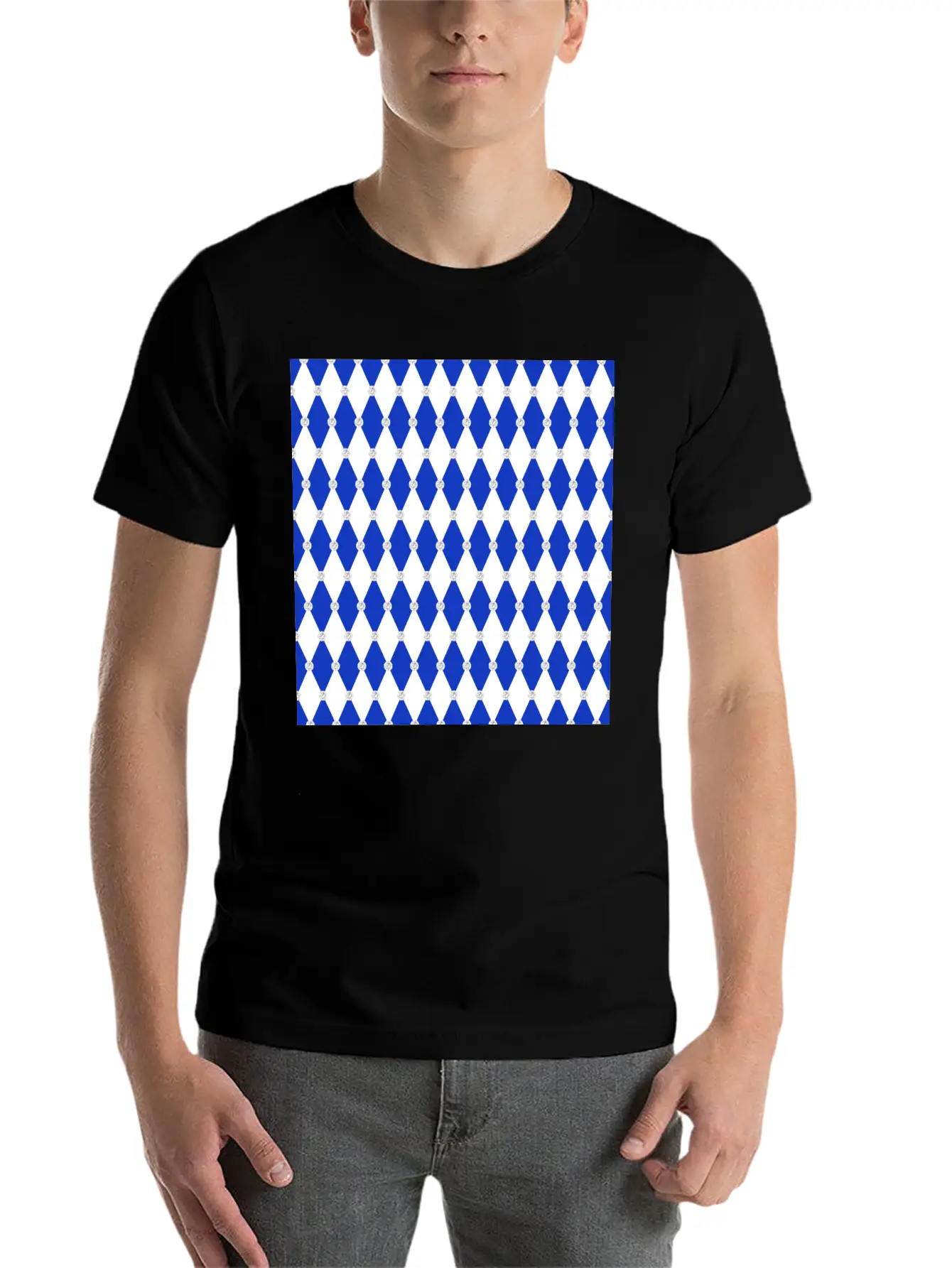 Harlequin Blue Diamond Geometric Forms Rhombus Unisex Casual T-Shirt – Clean Design For Daily Comfort
