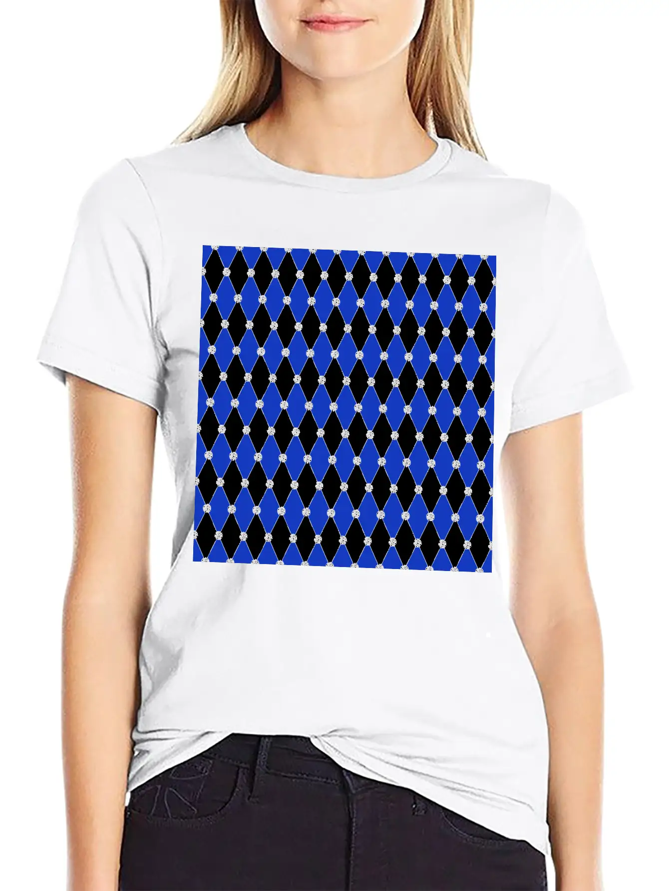 Harlequin Blue Diamond Geometric Forms Rhombus Unisex Casual T-Shirt – Clean Design For Daily Comfort