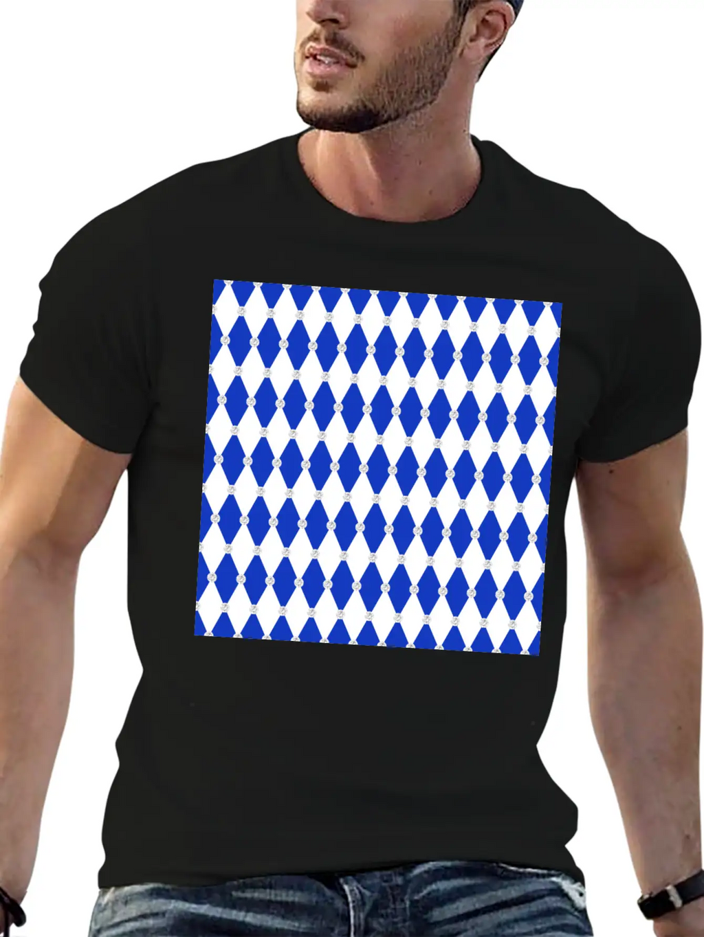Harlequin Blue Diamond Geometric Forms Rhombus Unisex Casual T-Shirt – Clean Design For Daily Comfort