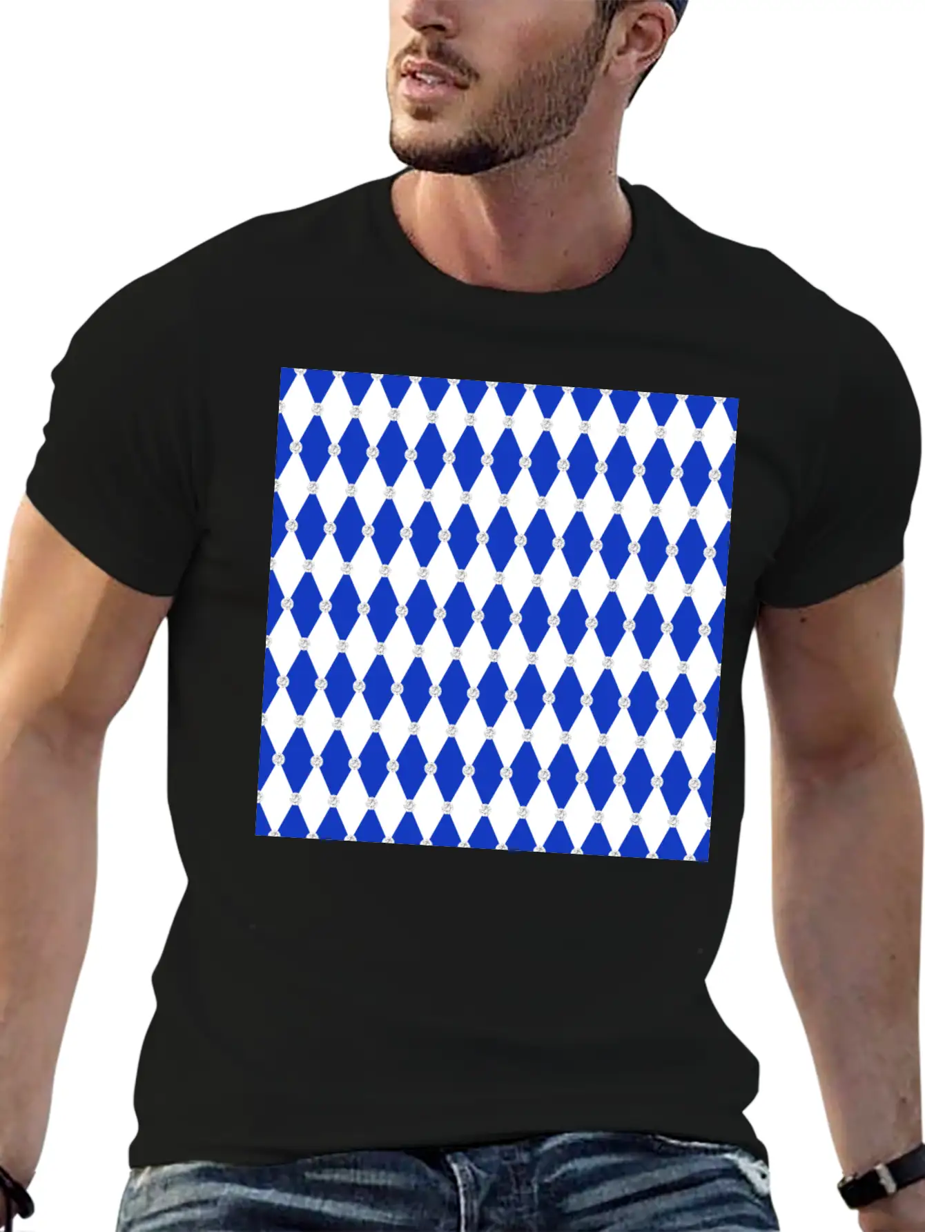 Harlequin Blue Diamond Geometric Forms Rhombus Unisex Casual T-Shirt – Clean Design For Daily Comfort