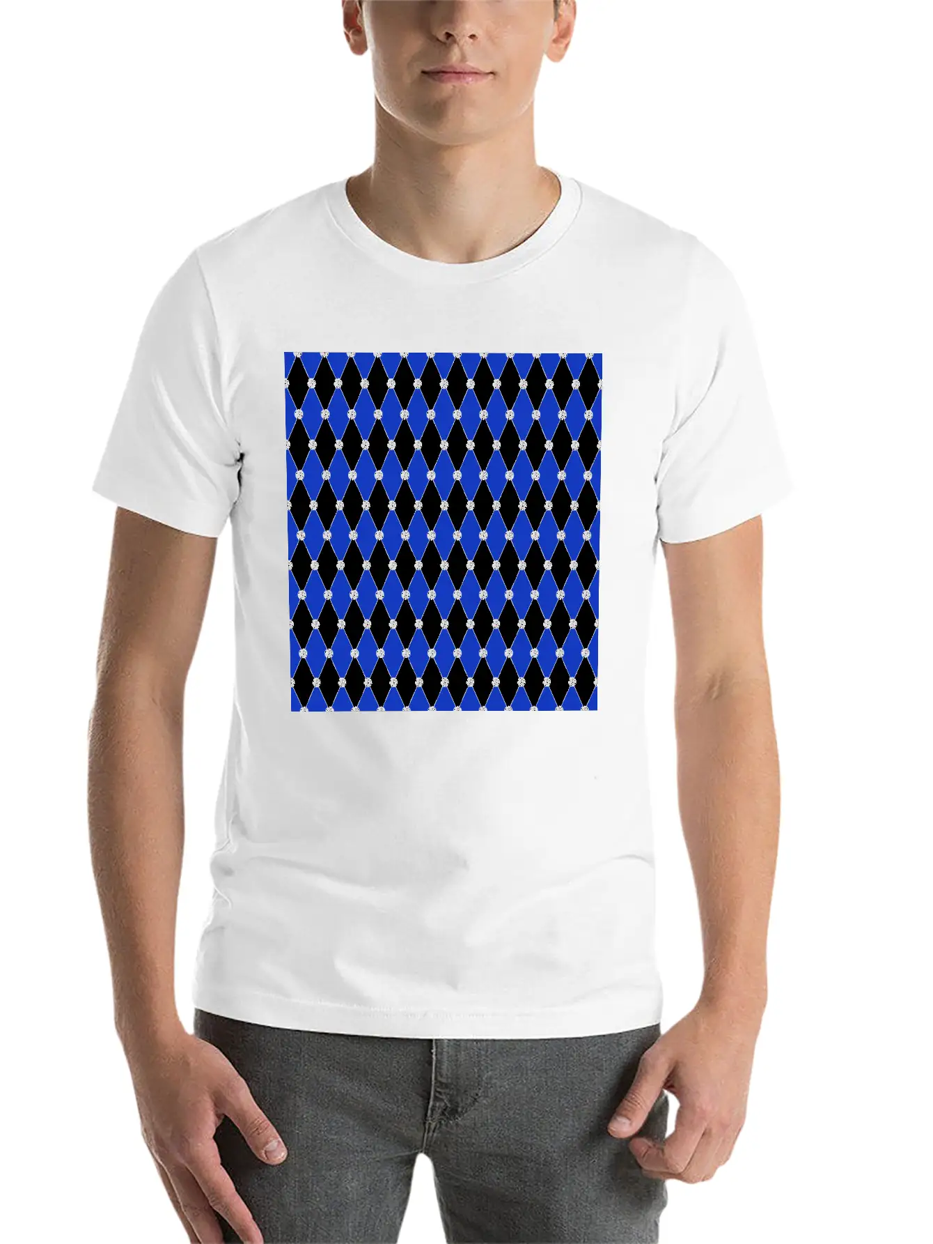 Harlequin Blue Diamond Geometric Forms Rhombus Unisex Casual T-Shirt – Clean Design For Daily Comfort