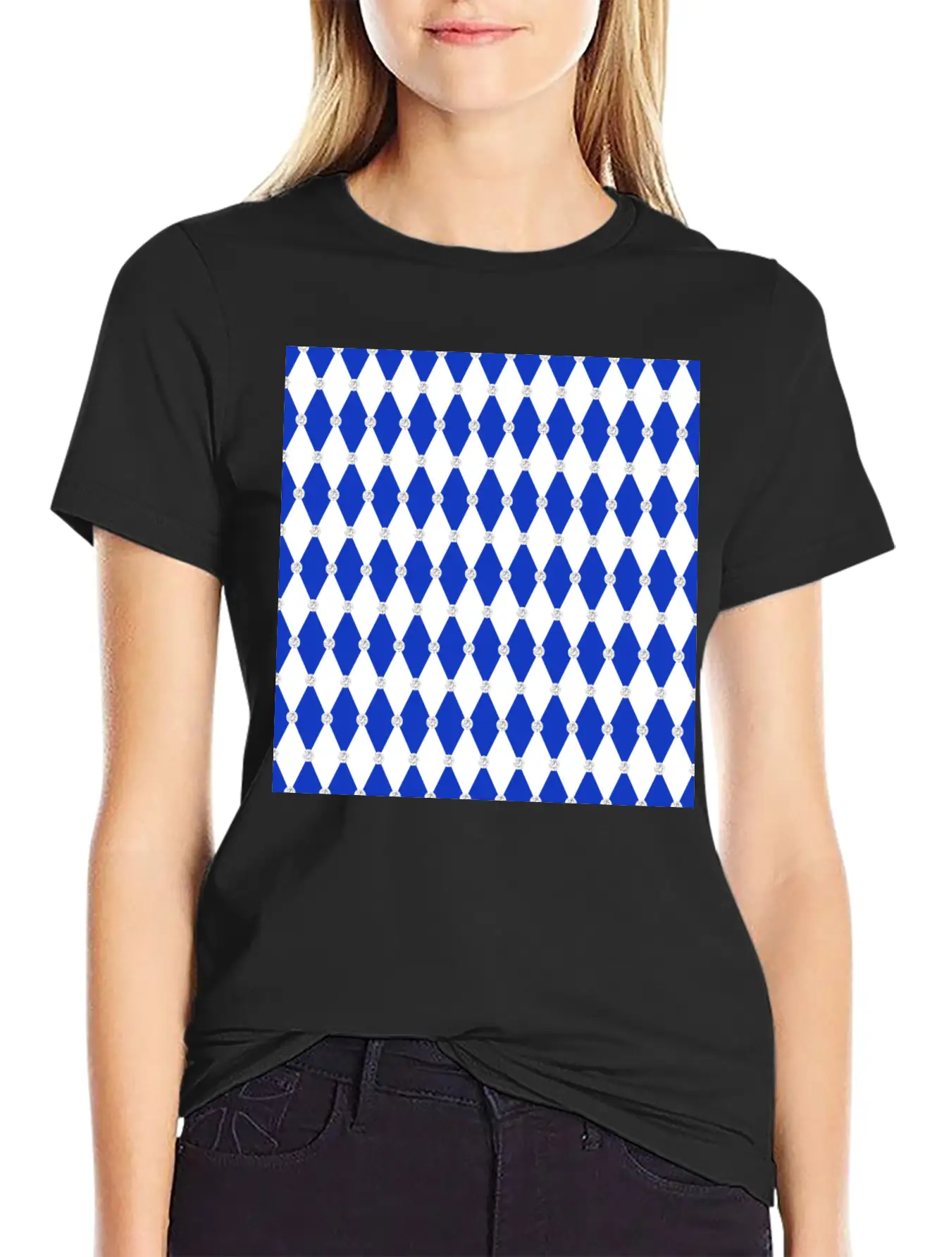 Harlequin Blue Diamond Geometric Forms Rhombus Unisex Casual T-Shirt – Clean Design For Daily Comfort