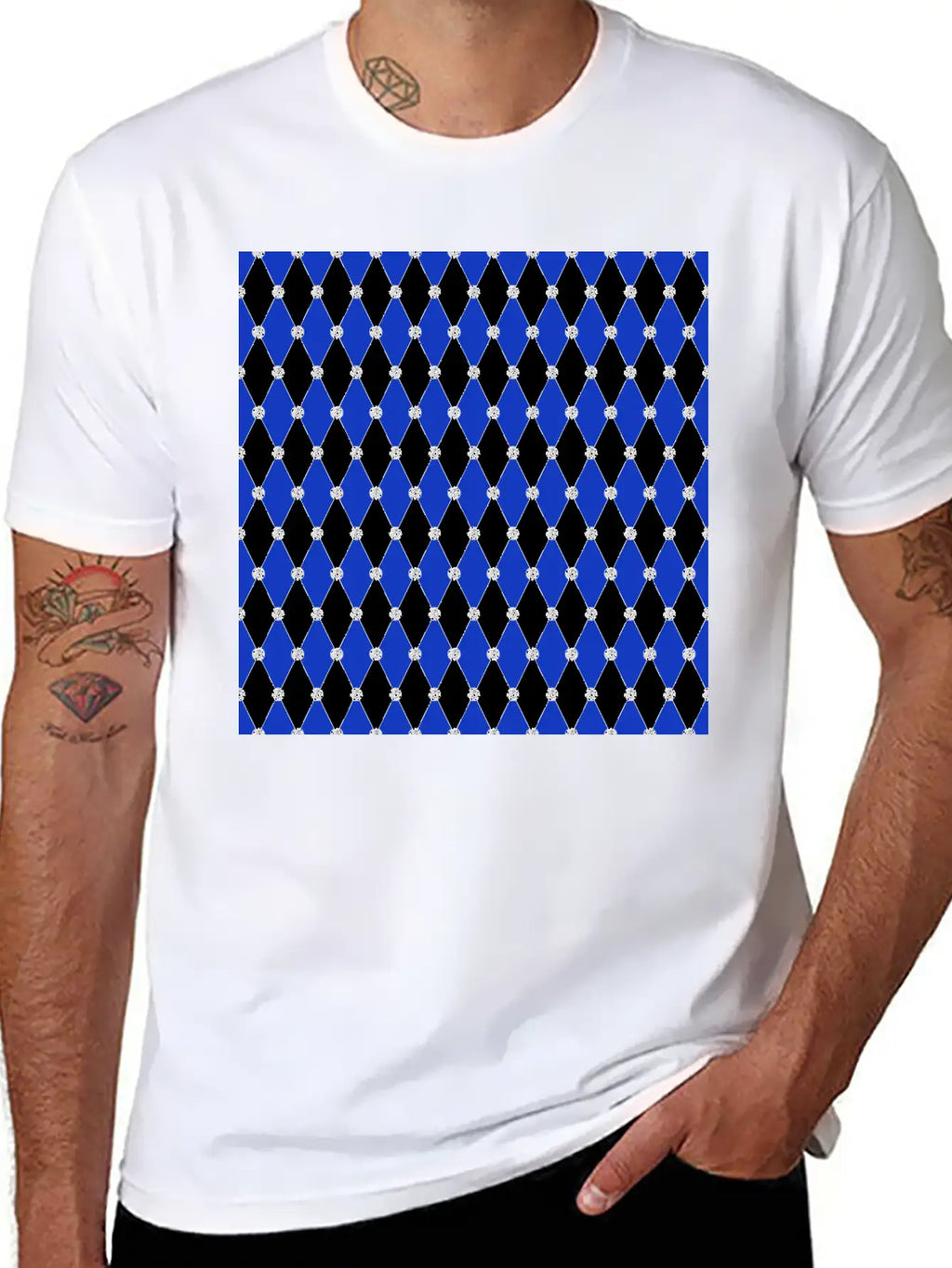 Harlequin Blue Diamond Geometric Forms Rhombus Unisex Casual T-Shirt – Clean Design For Daily Comfort
