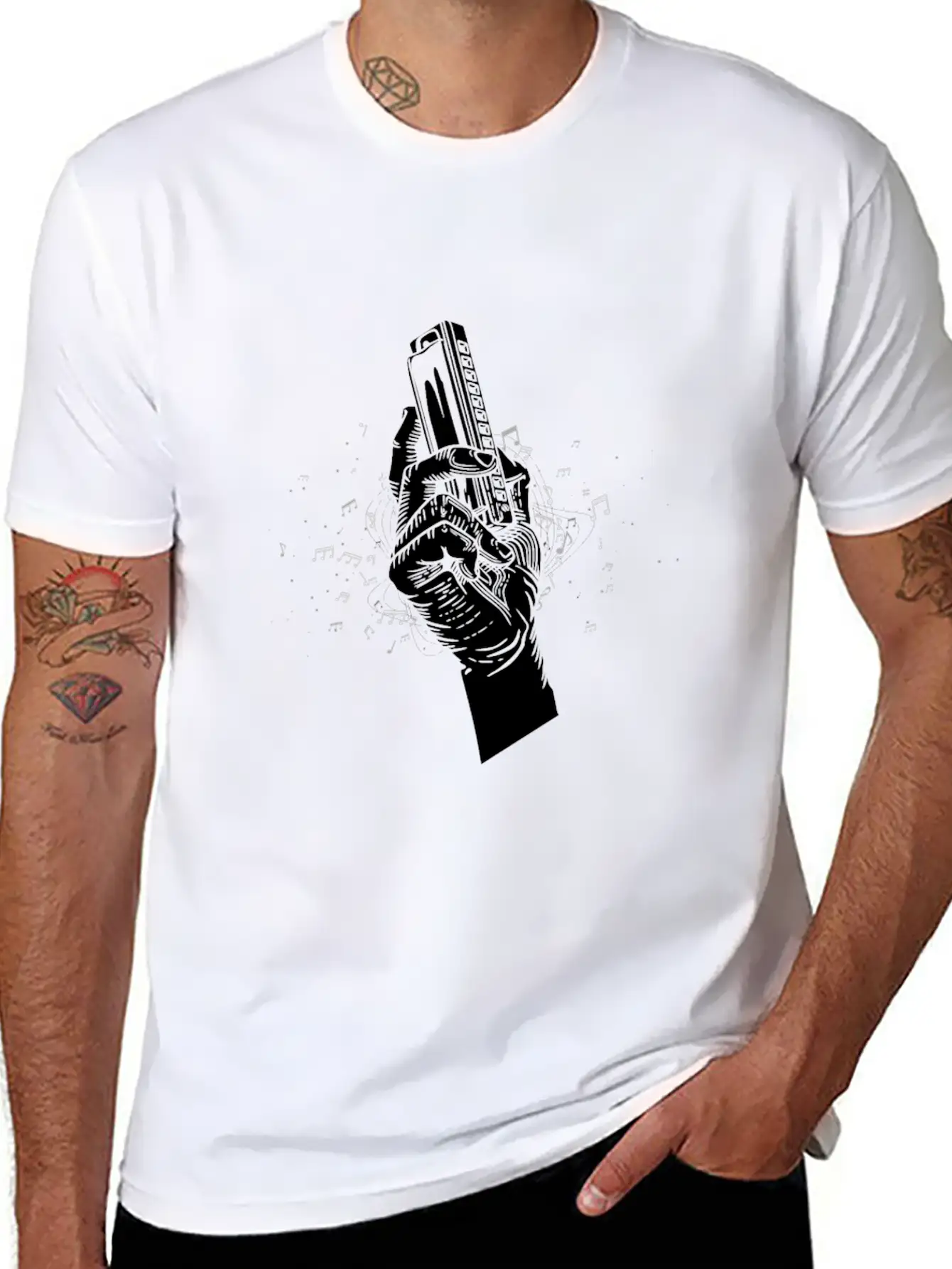 Harmonica Blues Mouth Organ Acoustic Instrument Breathable Soft Cotton T-Shirt – Timeless Casual Look
