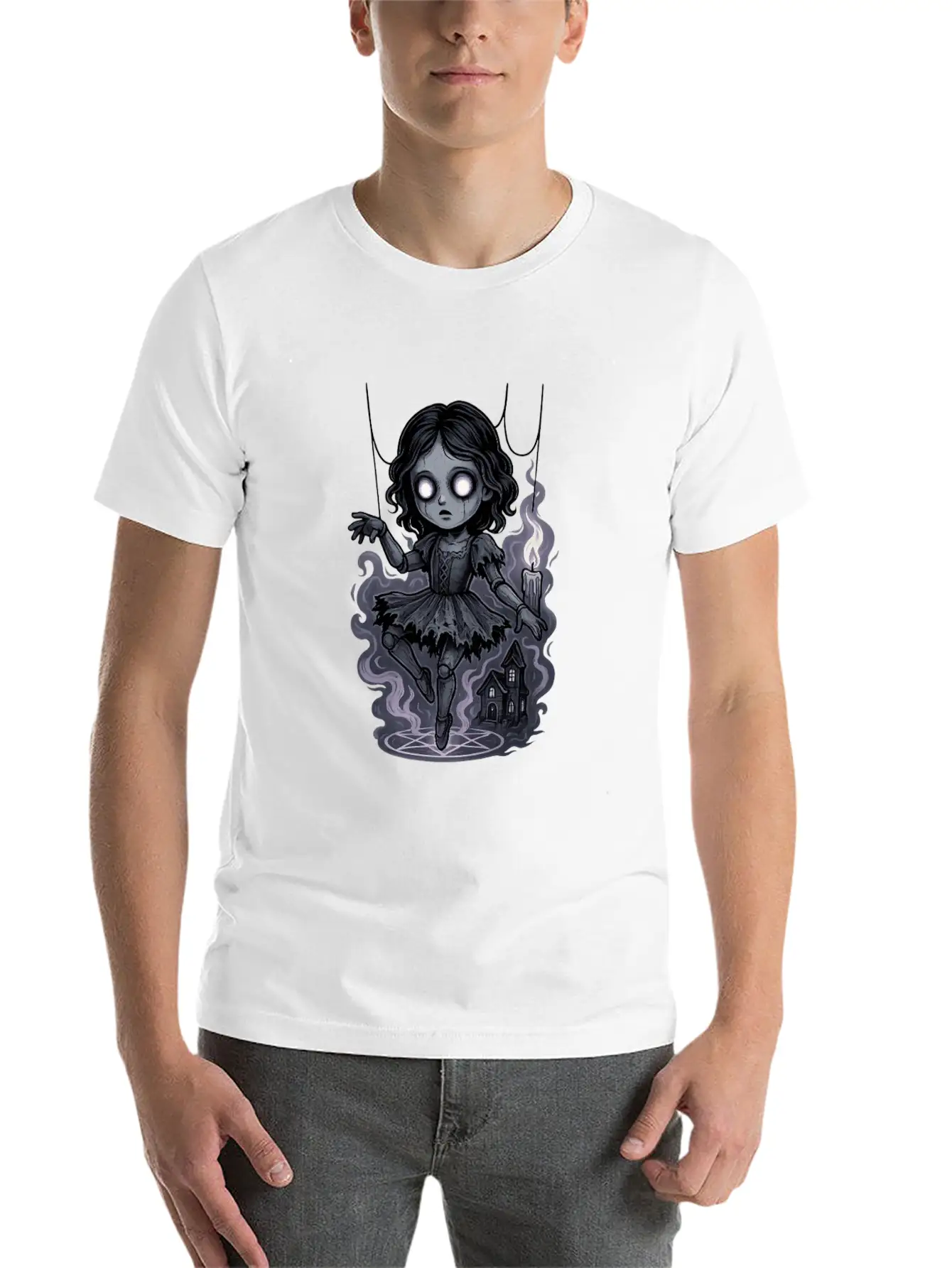 Haunted Marionette Doll Halloween Floating Horror Unisex Casual T-Shirt – Clean Design For Daily Comfort