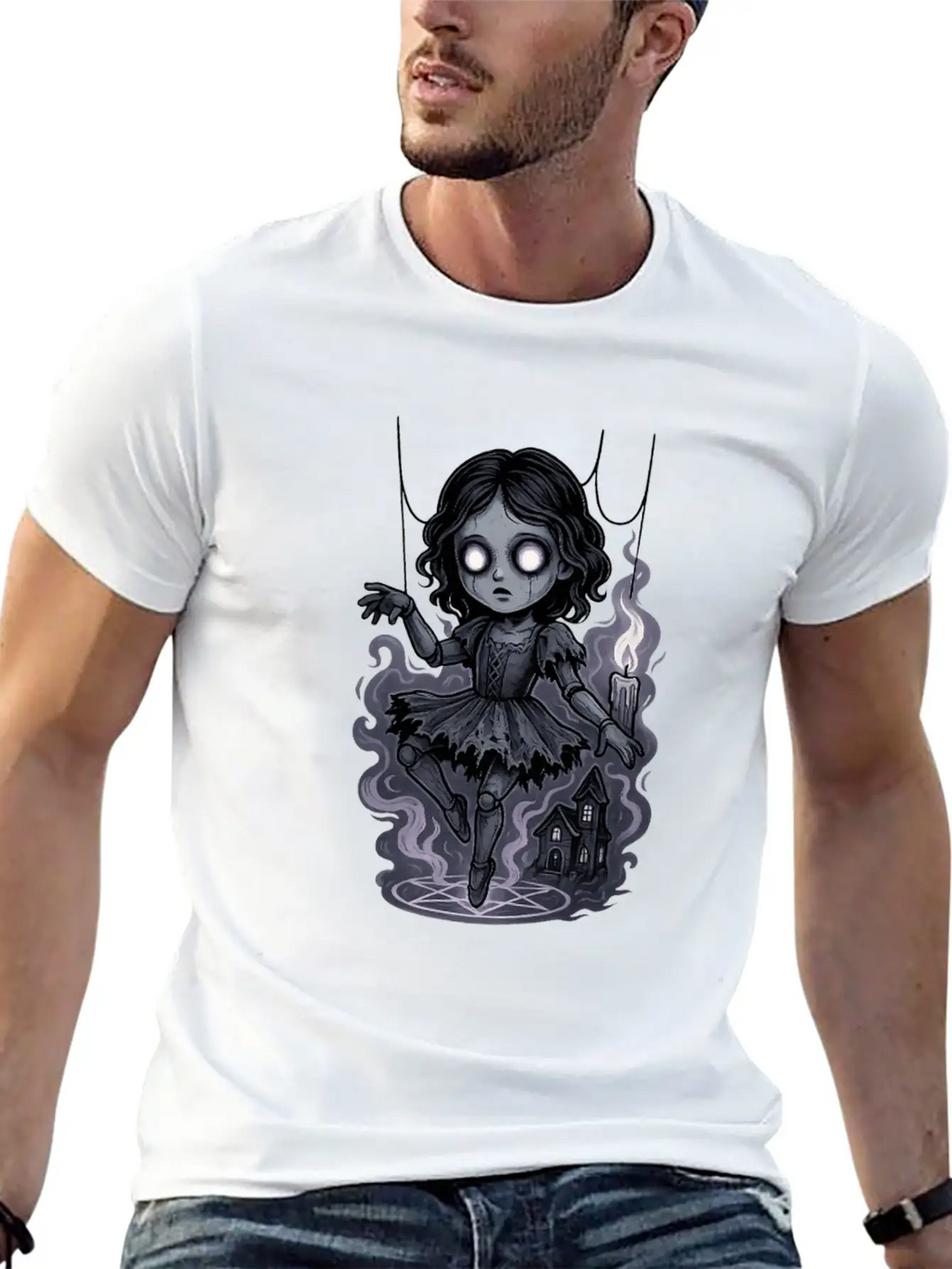 Haunted Marionette Doll Halloween Floating Horror Unisex Casual T-Shirt – Clean Design For Daily Comfort