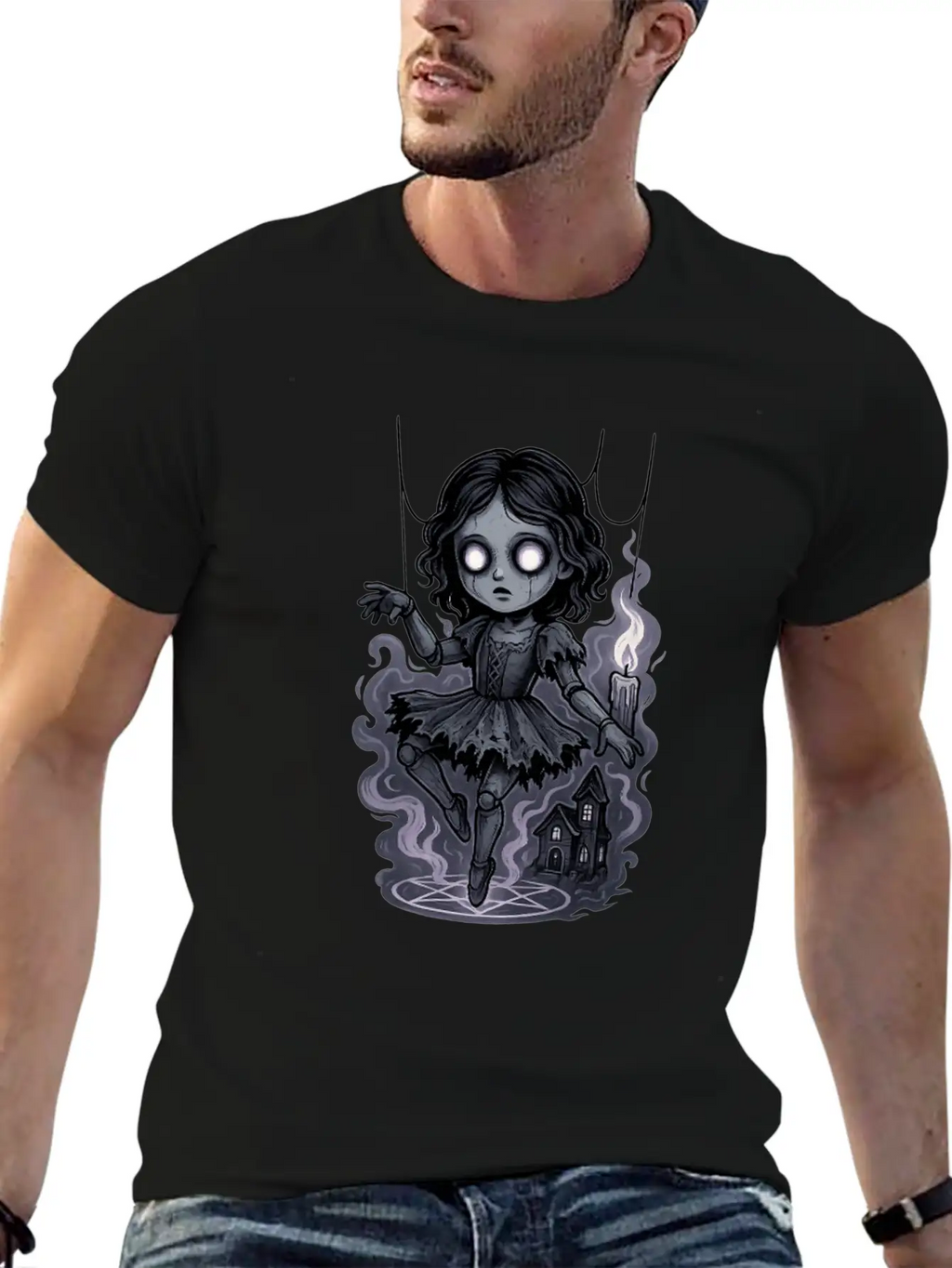 Haunted Marionette Doll Halloween Floating Horror Unisex Casual T-Shirt – Clean Design For Daily Comfort