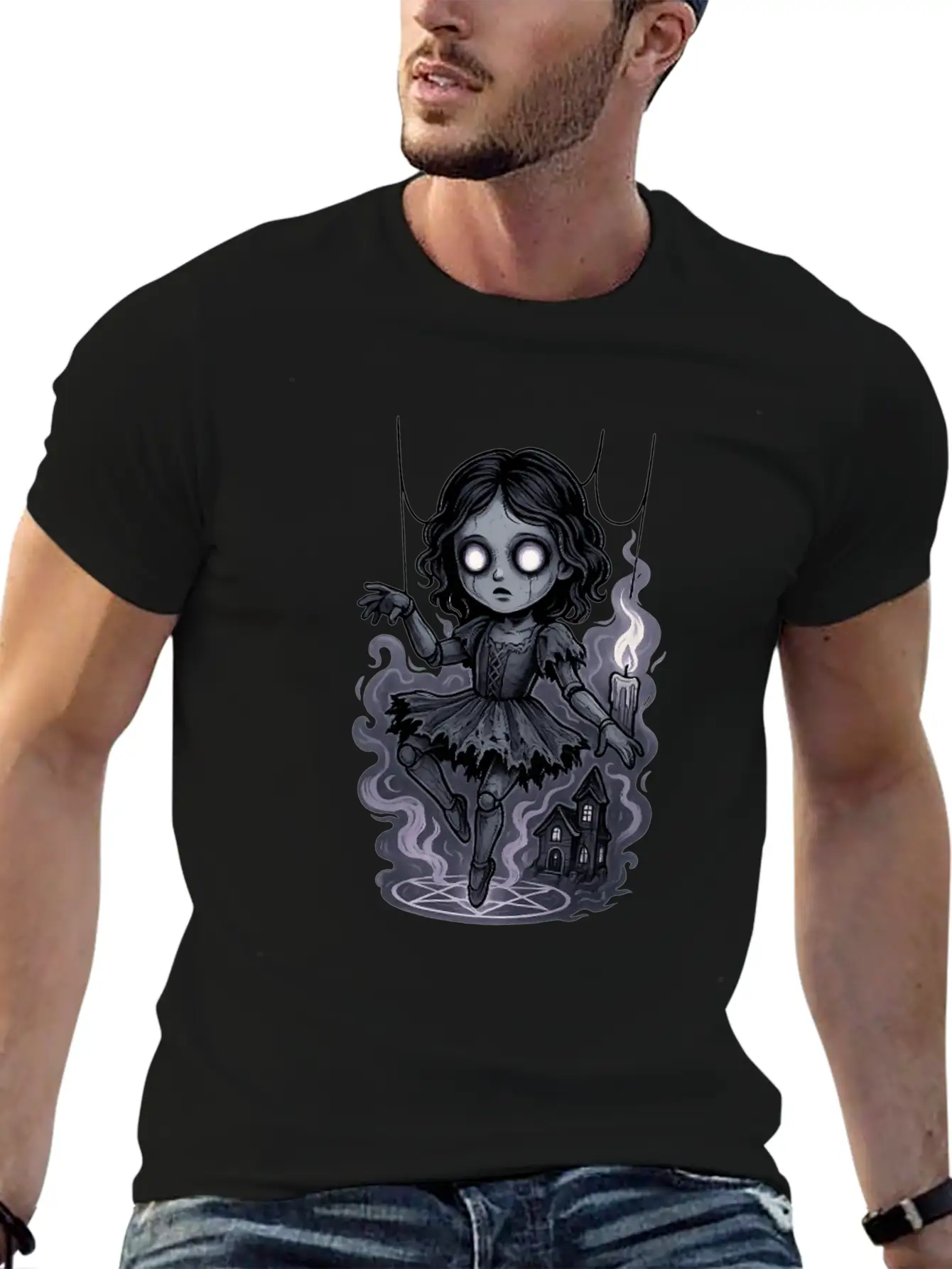 Haunted Marionette Doll Halloween Floating Horror Unisex Casual T-Shirt – Clean Design For Daily Comfort