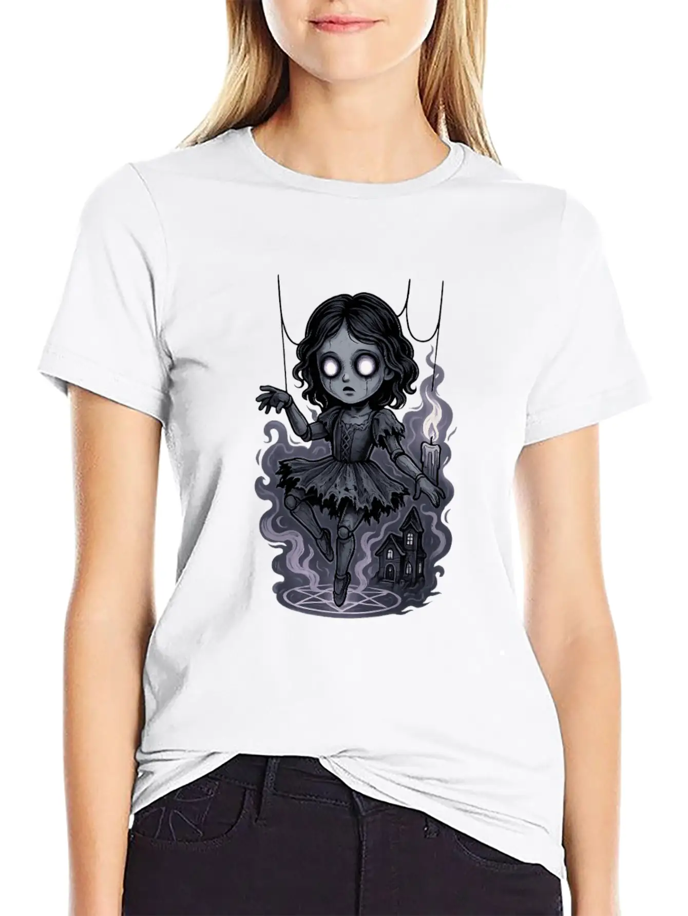 Haunted Marionette Doll Halloween Floating Horror Unisex Casual T-Shirt – Clean Design For Daily Comfort